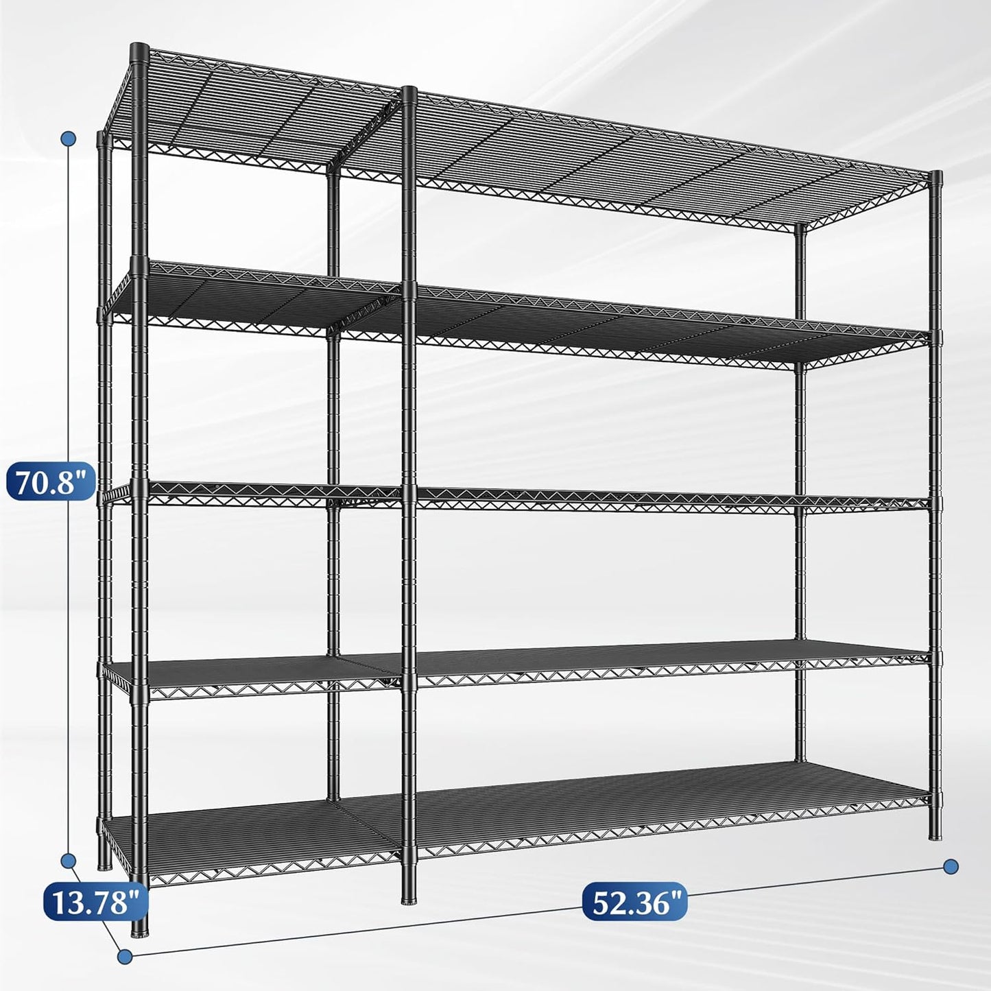 52.36" W Storage Shelves Metal Shelving Unit Load 1400LBS 5 Tier Wire Shelf for Storage Adjustable Garage Shelving Heavy Duty Shelves for Pantry Kitchen Garage, 52.36W x13.78Dx70.8H