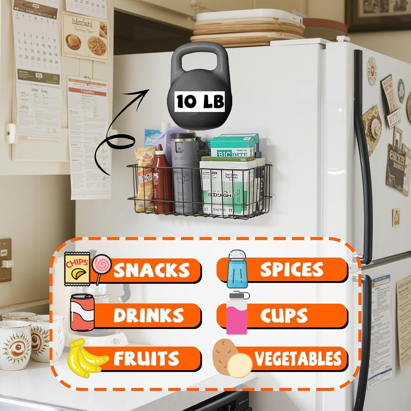 ULIBERMAGNET Magnetic Baskets, Large Capacity Metal Wire Mesh Basket Holder Organizer for Sundry Tool Storage, Magnetic Shelf for Garage, Laundry, Kitchen, Workshop, Cabinet(2 Pack)