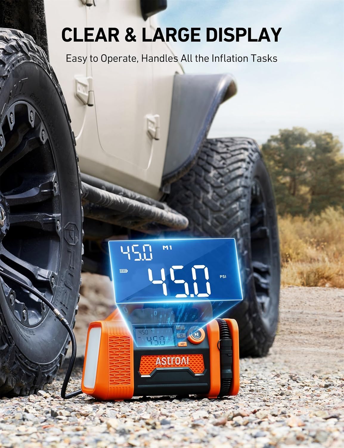 AstroAI TC3 Air Compressor Portable Tire Inflator Offroad Air Compressor for Truck 150PSI with Digital Display Air Pump for Car Heavy Duty for 4x4 Vehicle, RV, SUV, Car Accessories Yellow