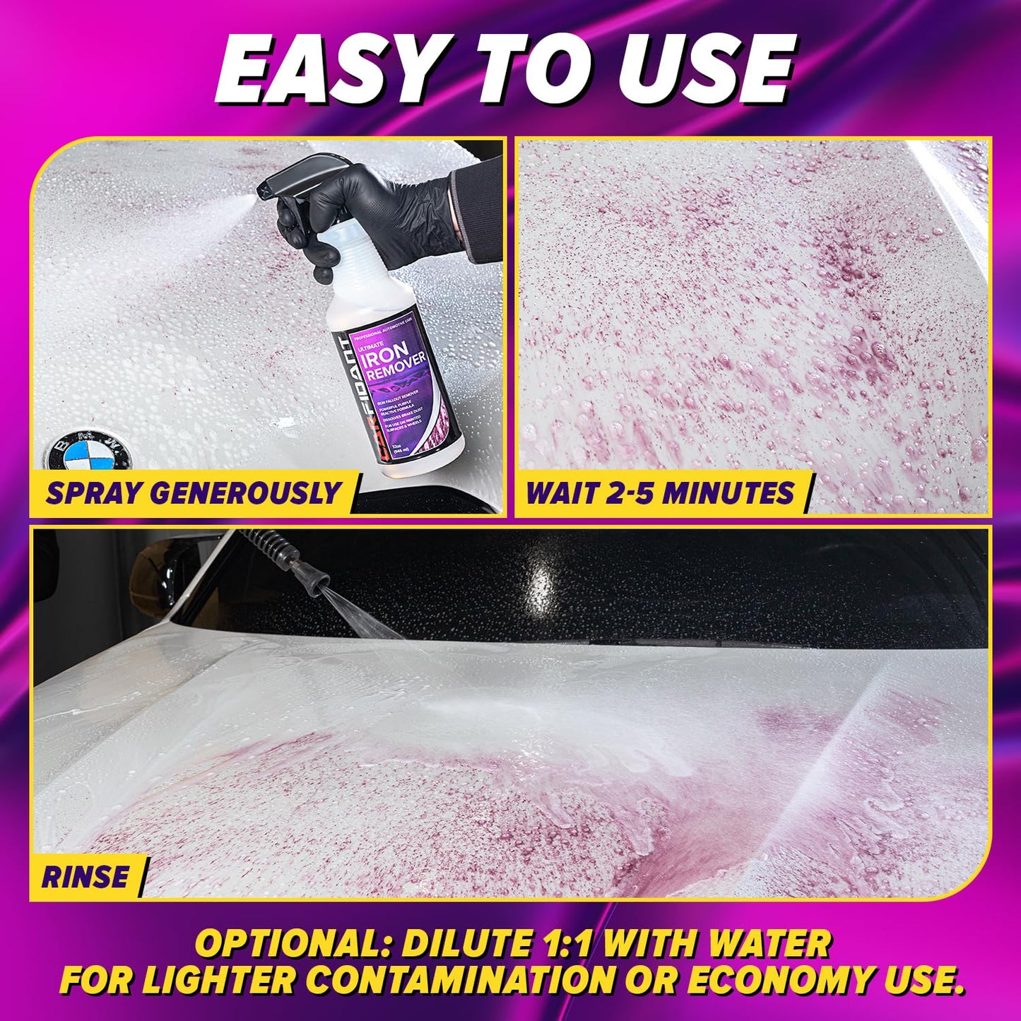 Iron Remover for Car Detailing – Iron Decon Spray, Pulls Out Brake Dust, Rust & Fallout - Contaminant Removal for Car Paint & Wheels, pH Neutral Formula - 32 fl. oz.