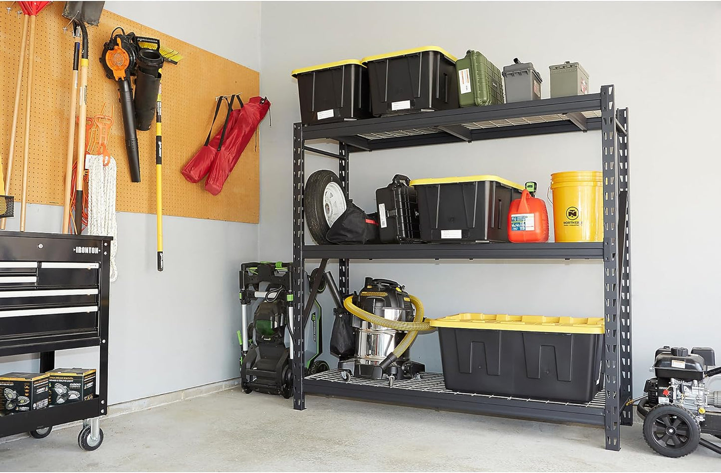 Ironton Industrial Shelving Rack, 3 Storage Shelves Steel Construction 3-Tier Rack with 2000-Lb Load Capacity Per Shelf, Garage Storage Rack