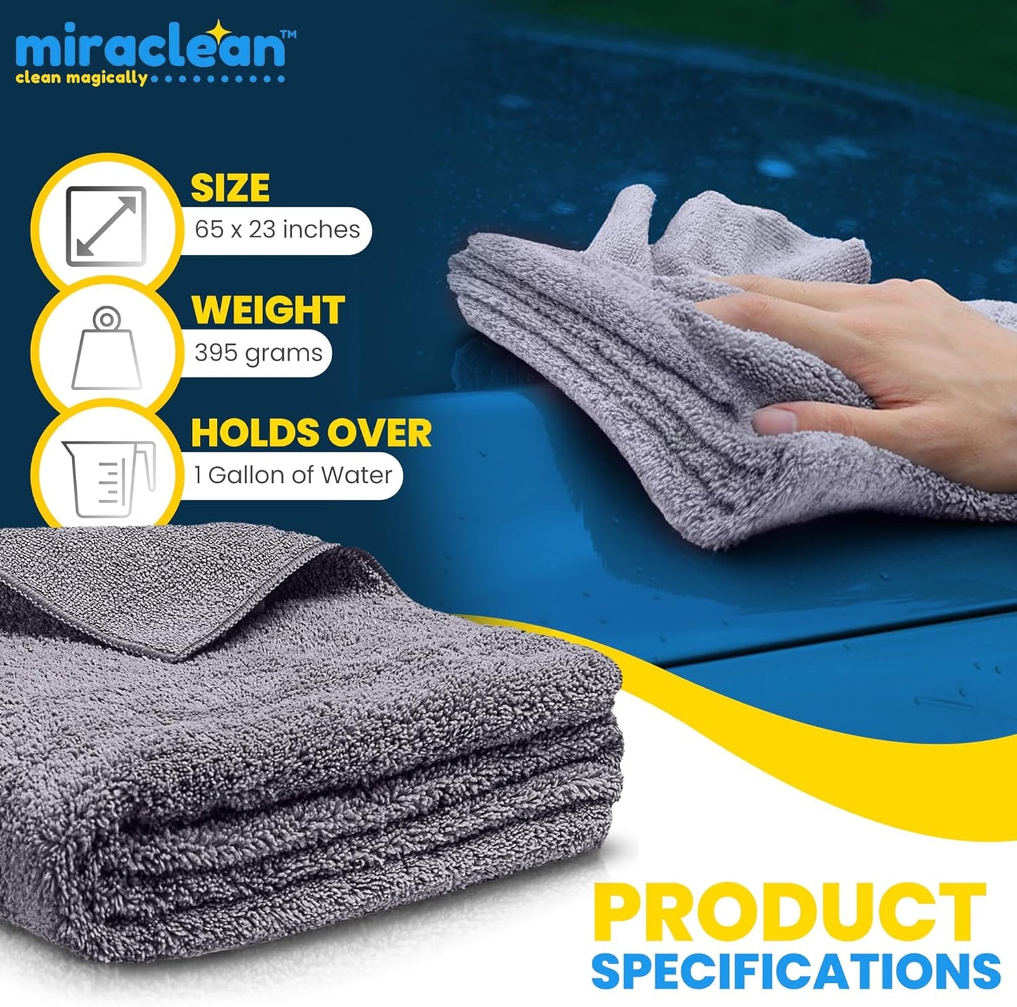 Car Drying Towels Extra Large Super Absorbent 65 x 23 Inch Microfiber Car Drying Towel Streak-Free Lint-Free Absorbent Car Wash Towels for Quick Drying Cars, Boats and Large Surfaces