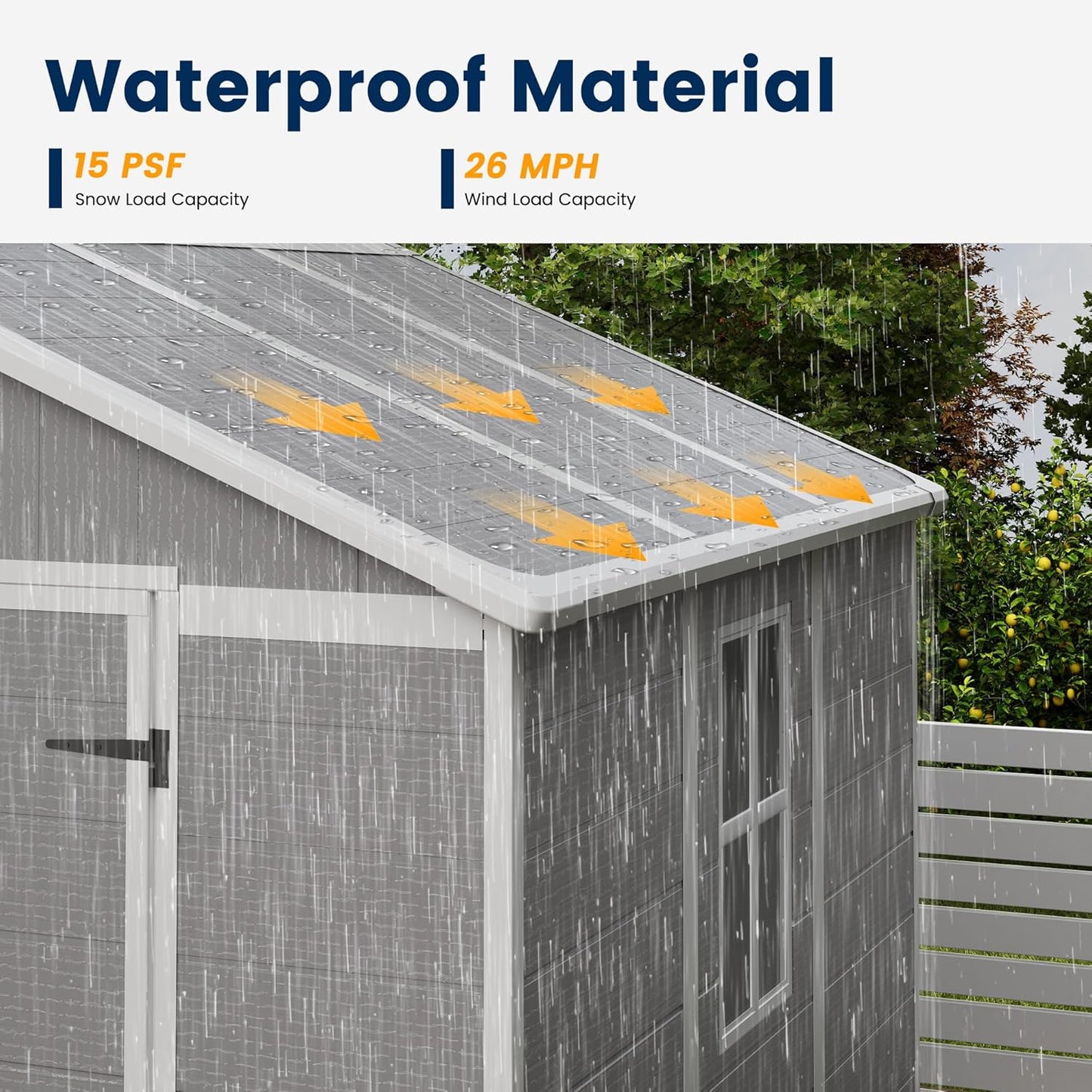 UDPATIO Resin Storage Shed 8 x 6 FT, Outdoor Garden Sheds with Floor Plastic Patio Outdoor Storage Shed with Lockable Door, Gray White