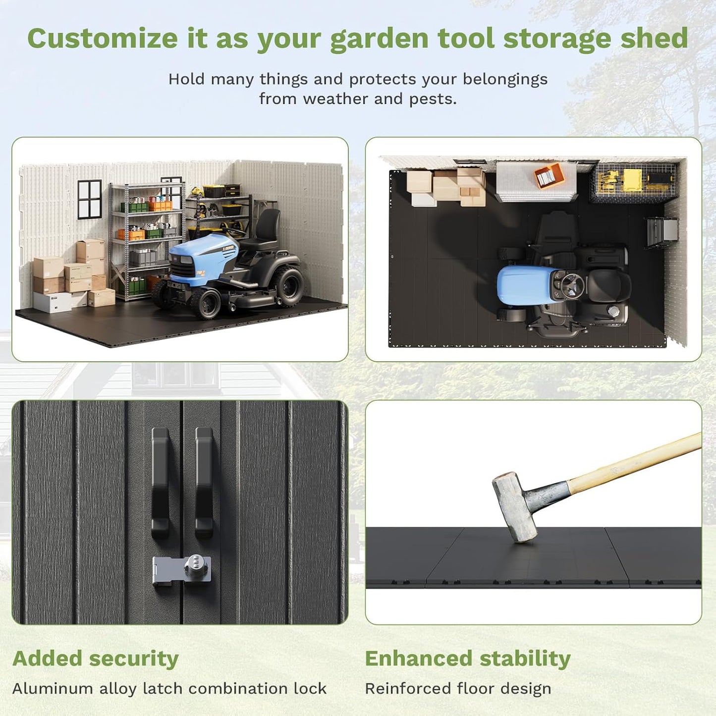 Patiowell 8x12 FT Outdoor Storage Shed, Plastic Shed Resin Garden Shed with Floor & Window & Lockable Door for Patio Furniture, Backyard Tools, Bicycles & Lawnmower, Beige