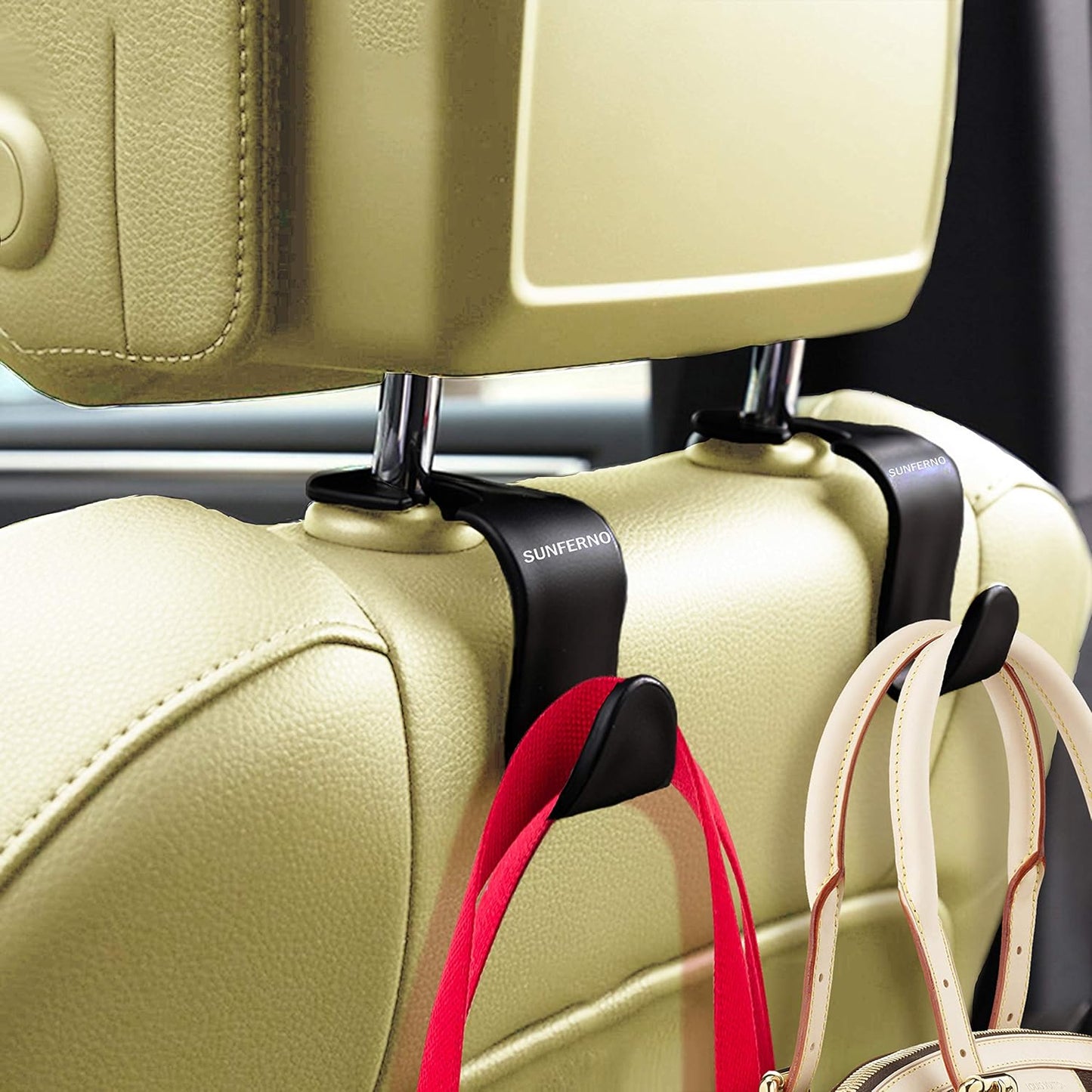 Car Hooks – Durable Headrest Hooks for Car | Car Purse Hook Holds Bags, Groceries & Essentials | Purse Hooks for Car That Don't Slip | Must-Have Car Hanging Accessories – 4-Pack, Easy Install