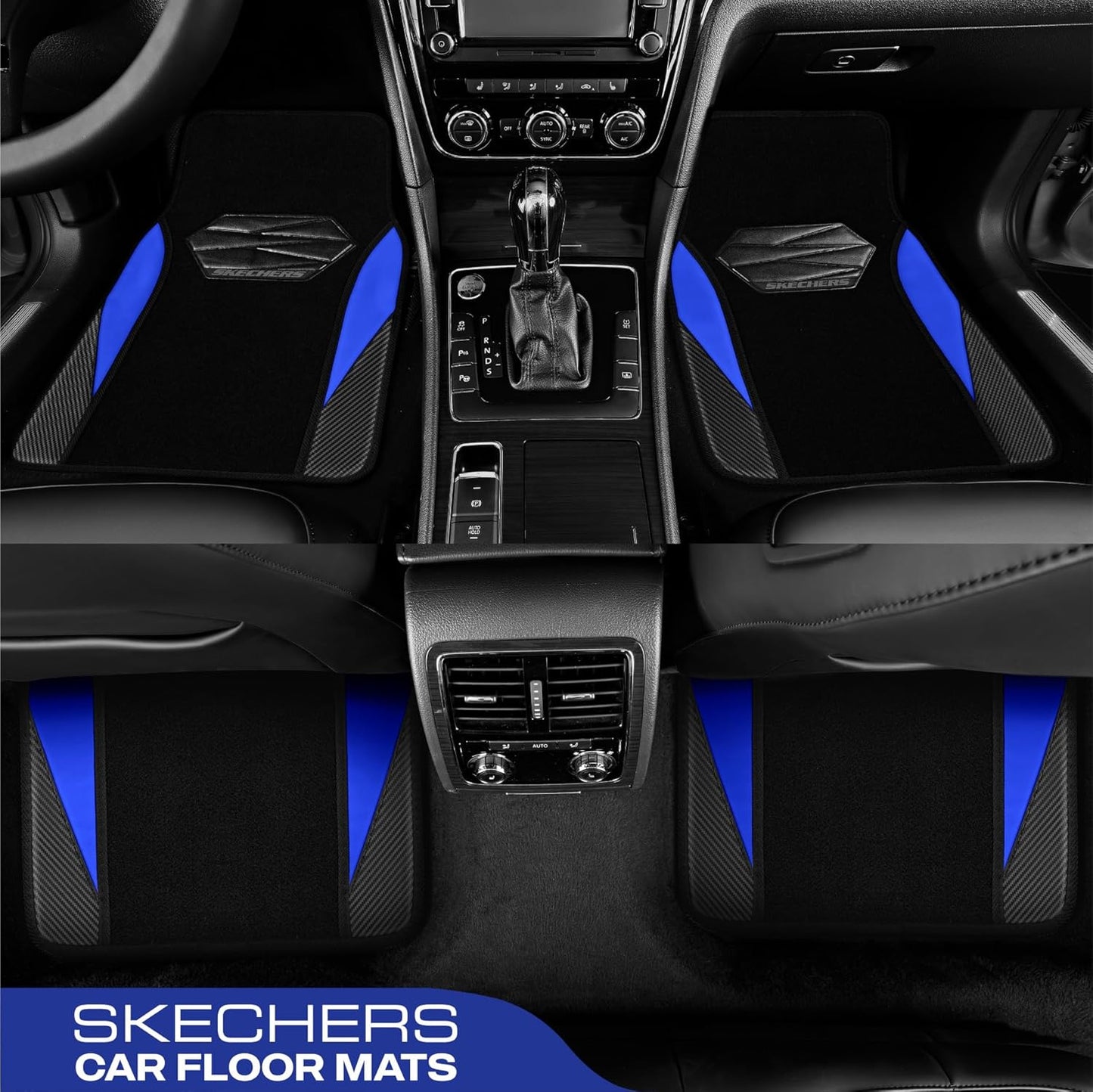 Skechers Car Floor Mats,Waterproof Universal Fit Car Mats,Faux Leather Car Floor Mats,Carbon Floor Mats for Cars with Anti-Slip Skechers Heel Pad Fit for SUV,Vans,Sedans,Trucks,Blue