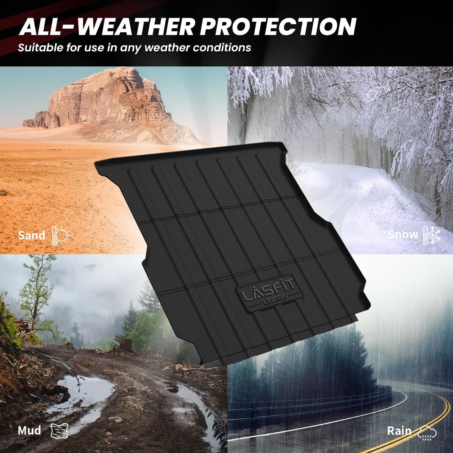 LASFIT Truck Bed Mat Fits for Rivian R1T 2025 2024 2023 2022 Accessories, Vehicle R1T Bed Mat Custom Fit Flush 2025-2022 R1T All Weather TPE R1T Truck Cargo Bed Liner, Black