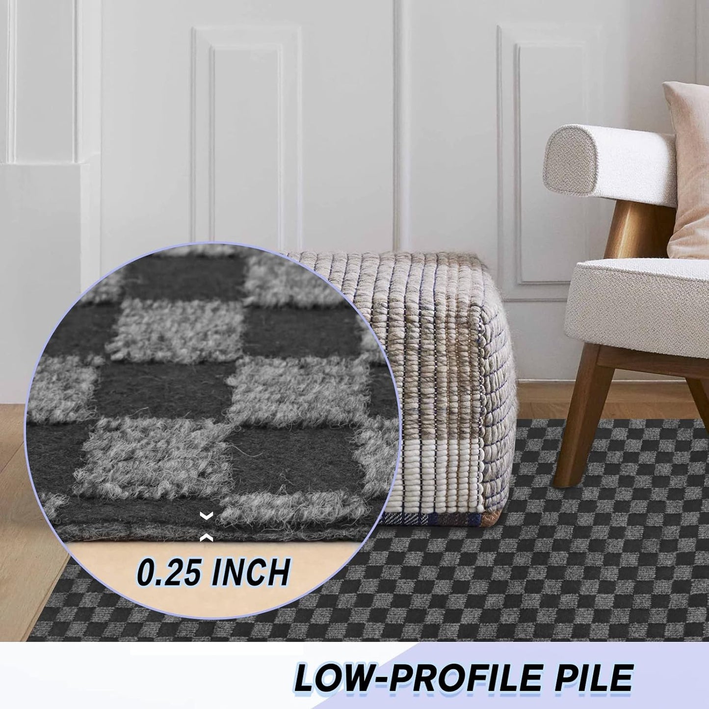 Custom Size Backed Non-Slip Area Rugs Runner, Easy Clean, Waterproof Runner Rugs for Hallway Entryway, Kitchen, Laundry, 3FT x 33FT, Gray Checkered