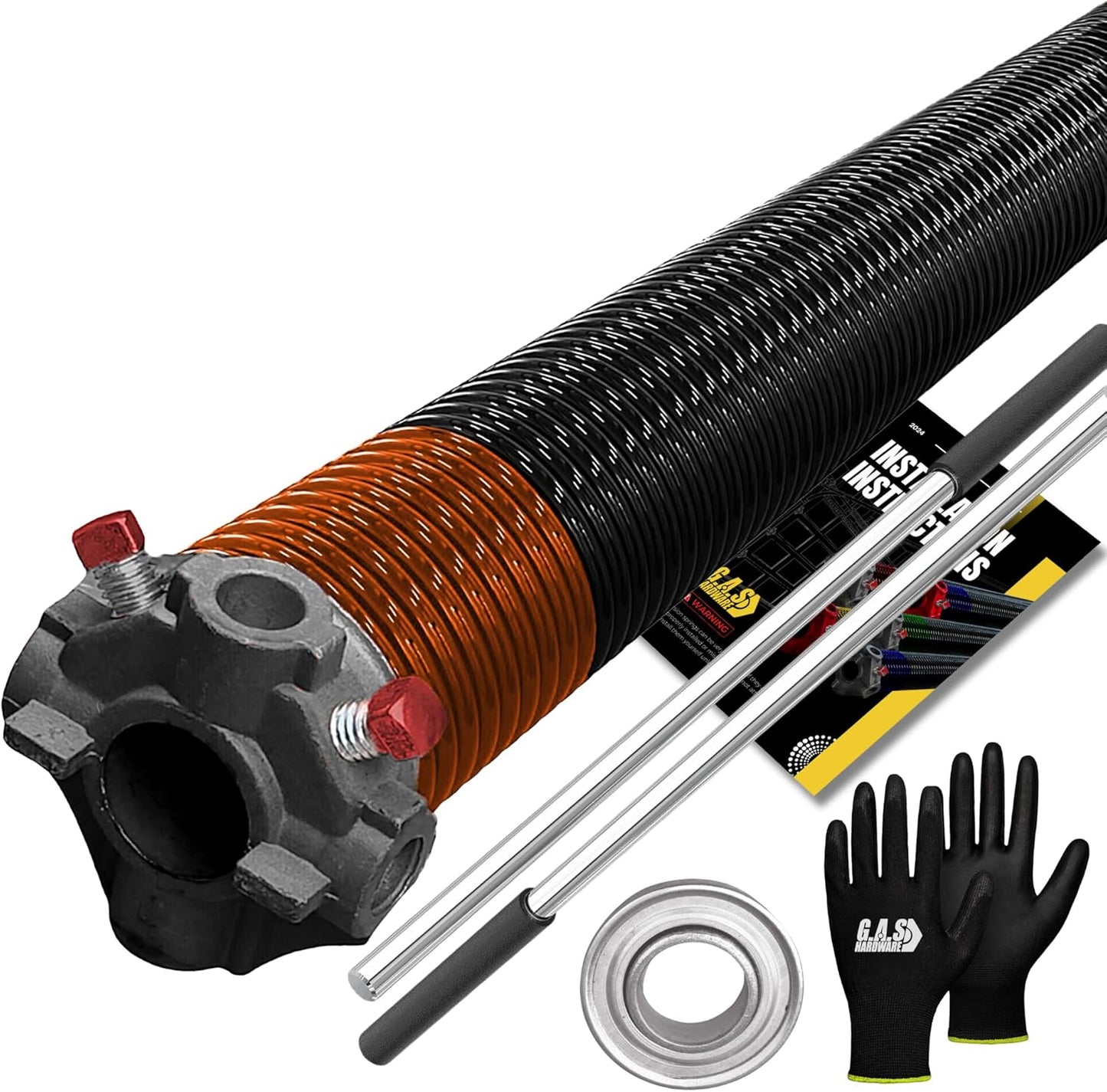 Garage Door Torsion Spring 273x2x35 Torsion Spring for Right Side of Garage Door with 1" Steel Bearing, Gloves, and Winding Bars Precision E-Coating 5-Year Warranty Minimum 30,000 Cycles (Black Cone)