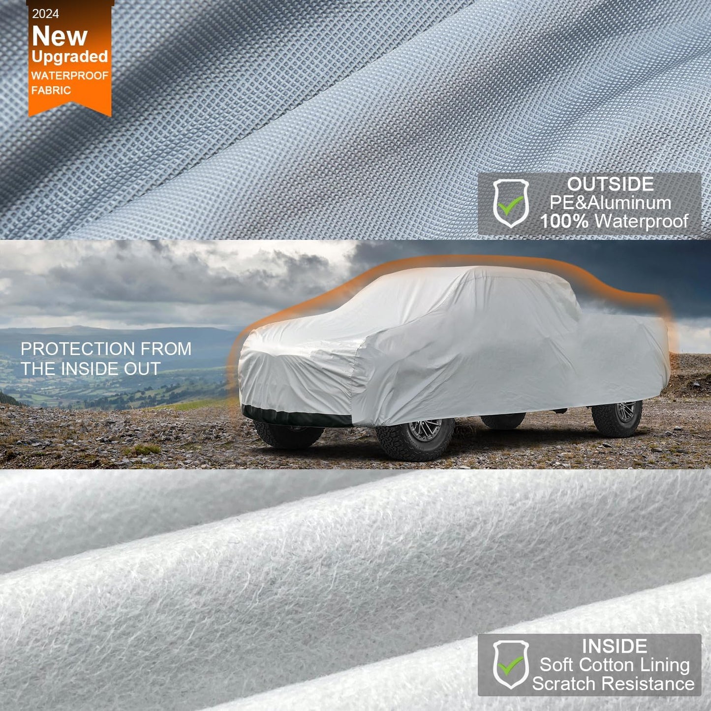 Kayme 6 Layers Truck Cover Waterproof All Weather, Heavy Duty Outdoor Pickup Cover Sun Uv Rain Protection, Universal Fit (Length Up to 228 inch) L