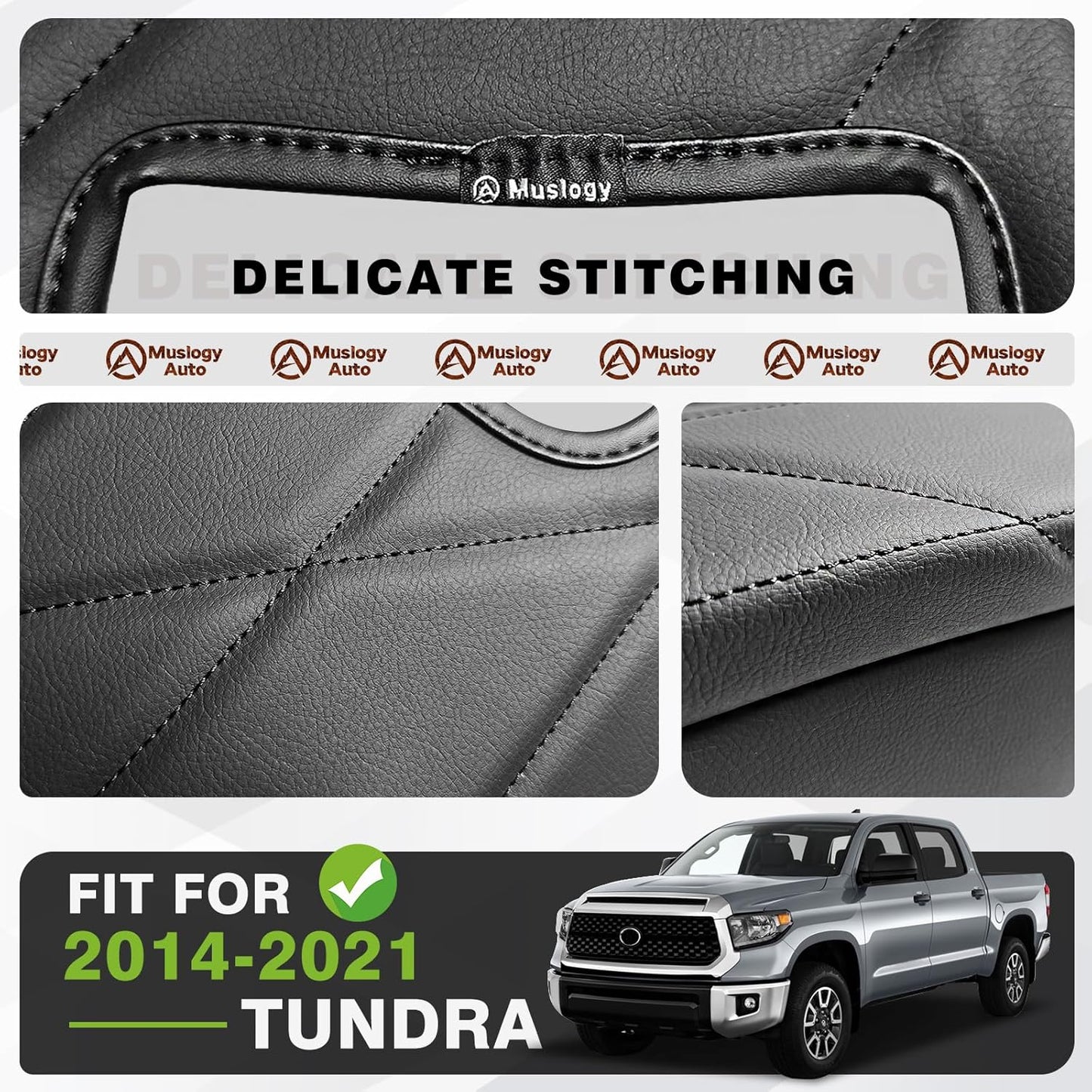 Muslogy Center Console Armrest Cover Compatible with Toyota Tundra 2014-2021 Comfort Armrest Pad Arm Rest Cushion Vegan Leather Protector Regular Thick(Bucket Seat ONLY)