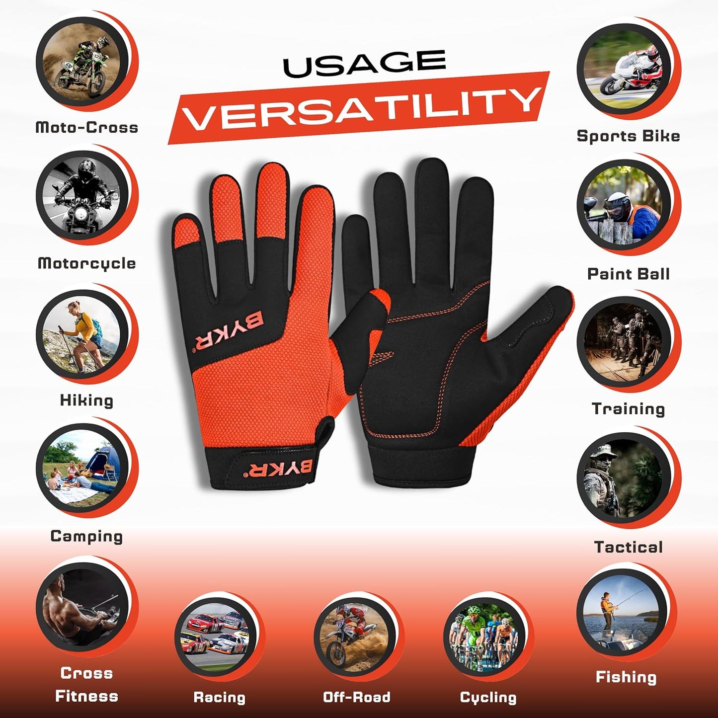 BYKR All-Weather Motorcycle Gloves for Men & Women – Protection for Dirt Bike, BMX, MX, and ATV Riding