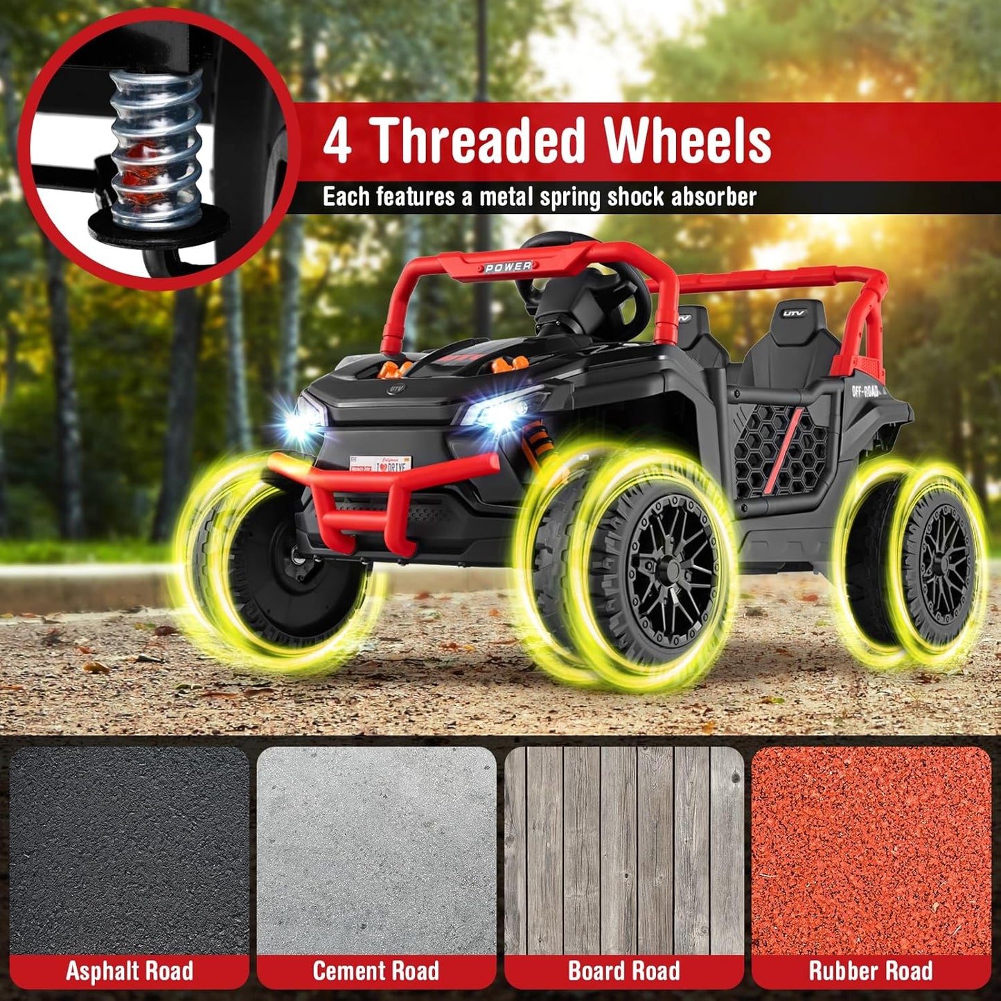 Costzon Kids UTV, 12V Battery Powered Electric Off-Road Car w/Remote Control, Sounds, Wireless Connection, 3 Speeds & 4-Wheel Suspension, Kids Ride on Truck, Gift for Boys & Girls 3+ Years Old (Black)