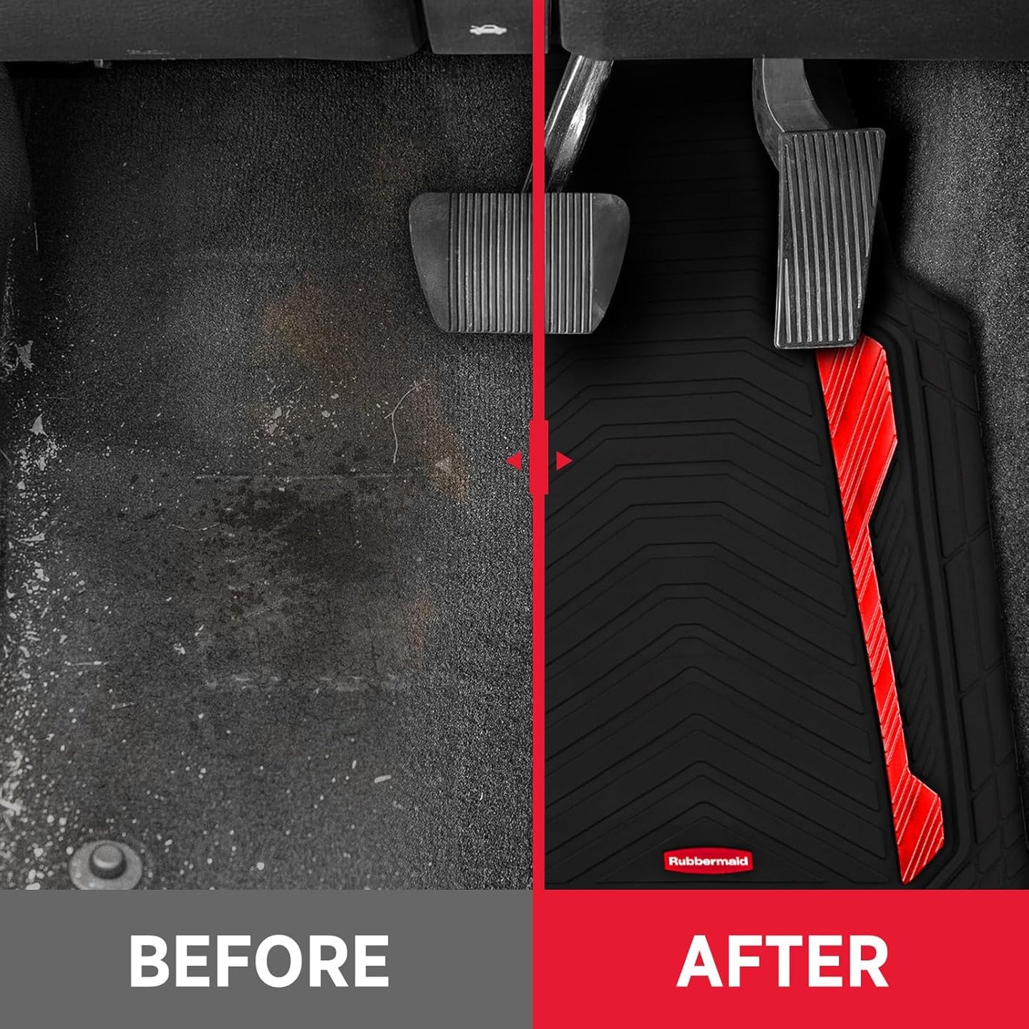 Rubbermaid Car Floor Mat, Heavy Duty All-Weather Car Mats Full Set with Dual-Tone Red Aluminum Inserts – Universal Fit, Anti-Slip Backing, Trim-to-Fit for Most SUV, Sedan, Van