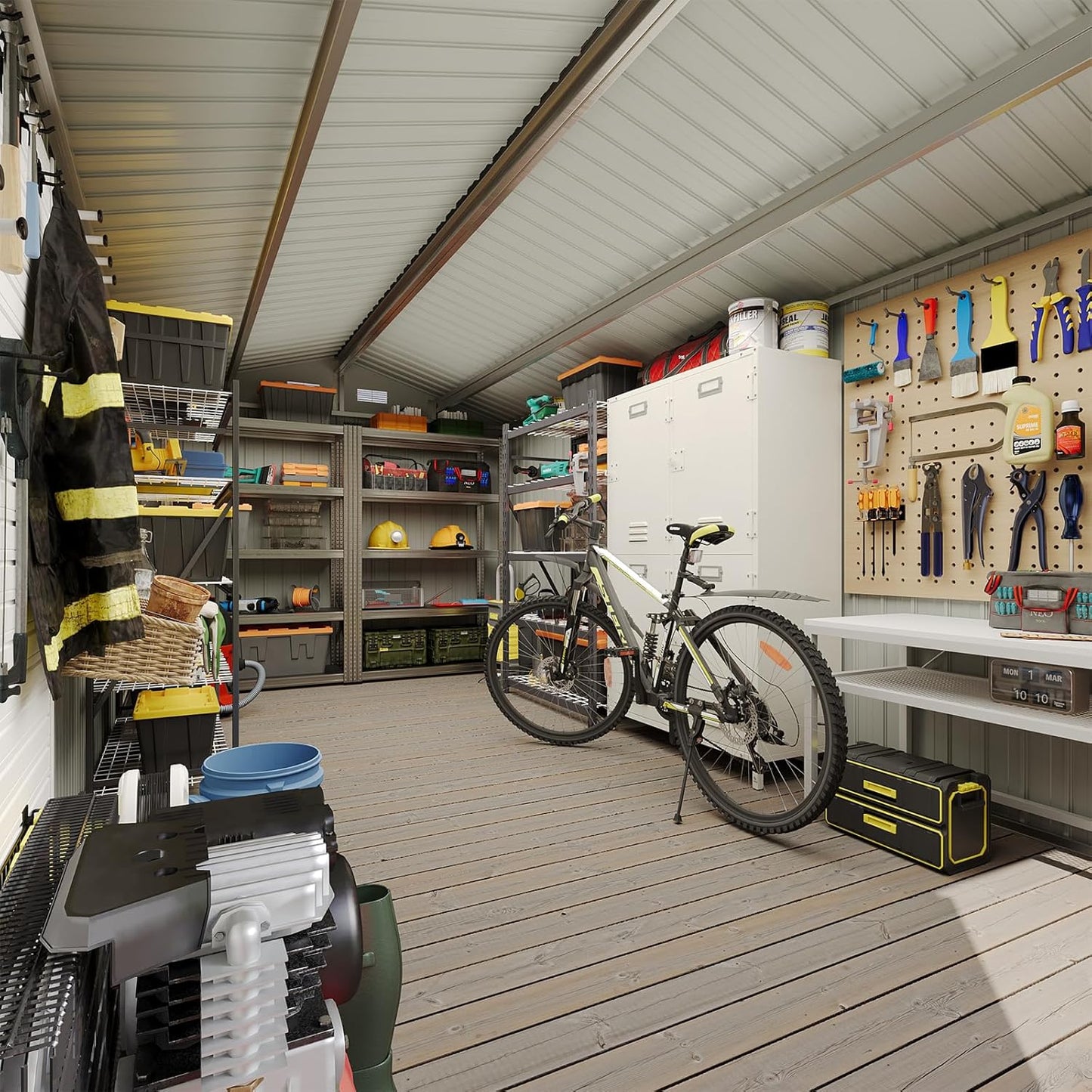 Aoxun 8 x 15FT Outdoor Storage Shed with Double Hinged Large Door Utility Garden Shed with Lockable Door & Sloped Roof Metal Sheds Outdoor Storage for Garden, Backyard, Patio and Backyard, Brown