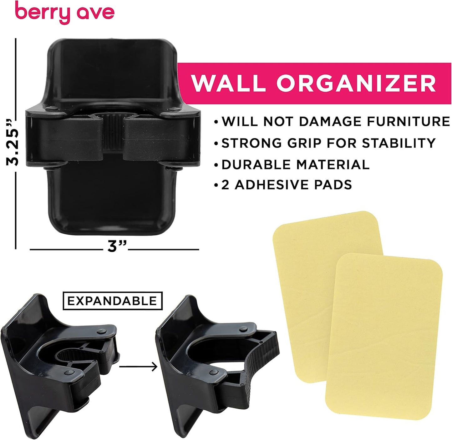 Combo 5 Slot Broom Holder w/ 1 Self Adhesive Mop Gripper No-Drilling, Wall Mount Tool Organizers For Kitchen, Garage, Laundry Room- Anti-Slip Hanger For Brooms, Mops, Rakes, Dustpans (Black / Black)