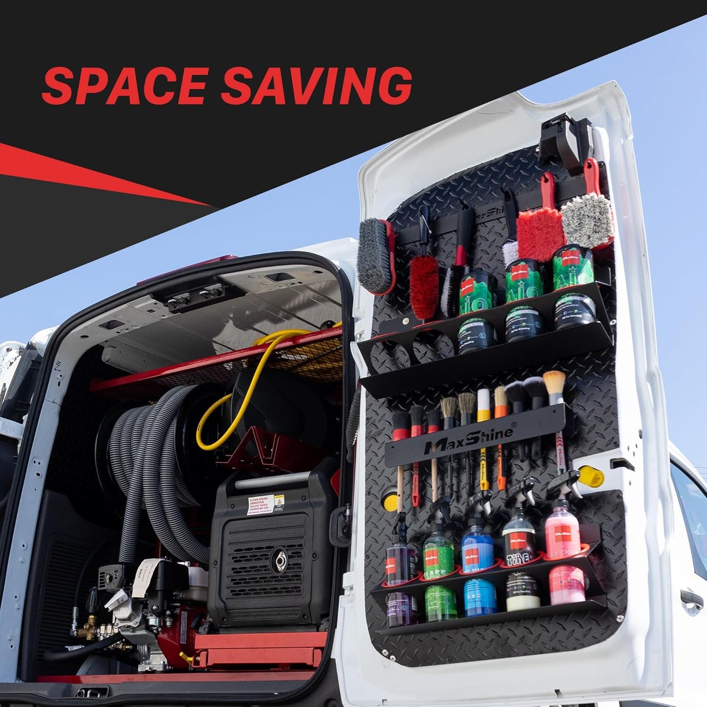 Maxshine Universal Spray Bottle Holder (16oz/34oz) - Holds 7 IK Trigger Sprayers with 3 Small Holes, Sturdy & Lightweight Wall-Mounted Organizer for Detailing Accessories