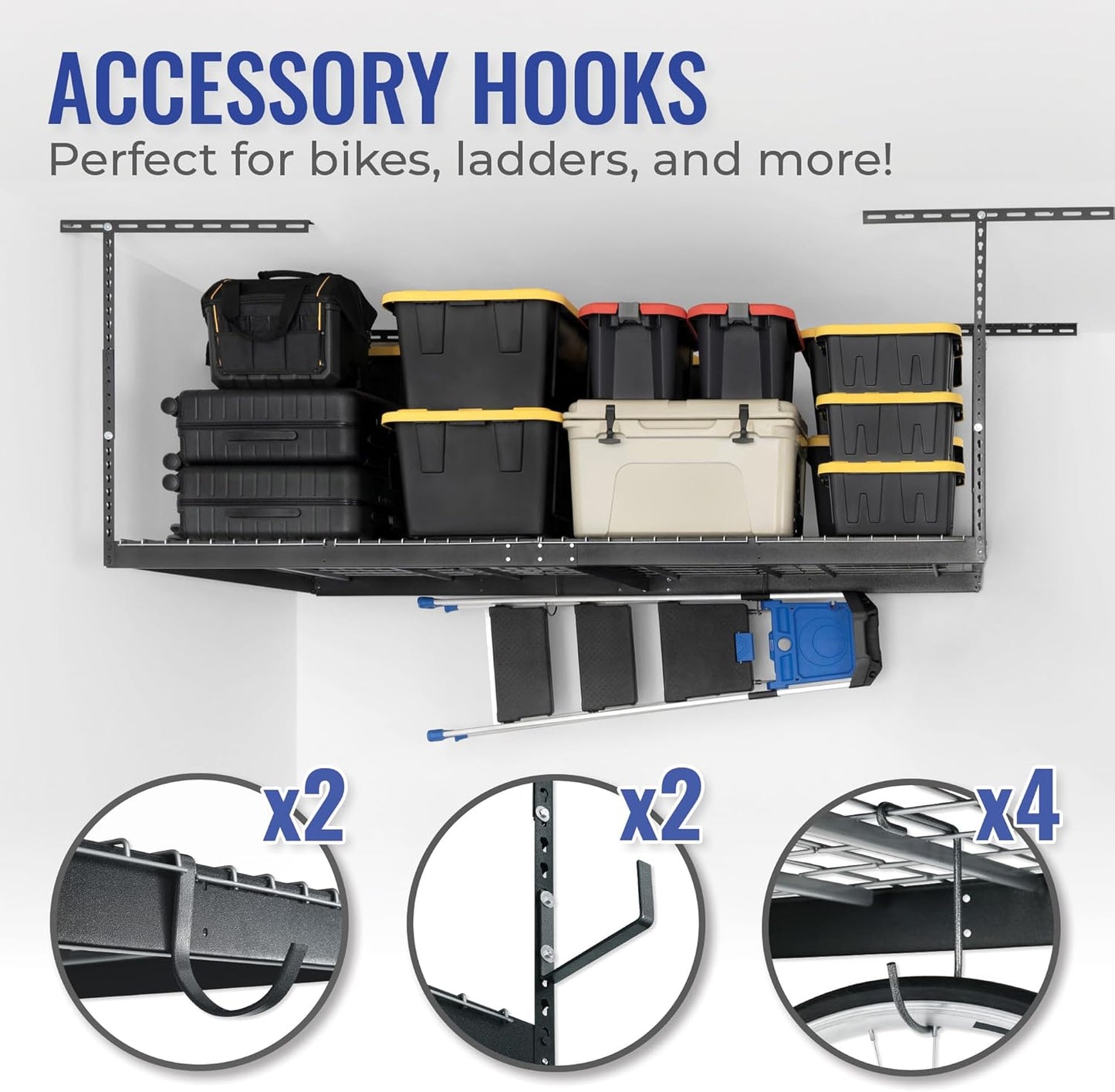 SafeRacks 4x8 Overhead Garage Storage Rack Heavy Duty - Hammertone (24"-45") - Holds 600 lb
