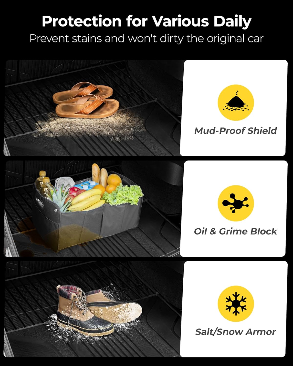 3W Cargo Liner Fit for Honda CR-V 2023 2024 2025 2026 (Include Hybrid) TPE Custom Fit All Weather Honda CRV Accessories Odorless Anti-Slip Mats Trunk Mats Black(Upper Position)