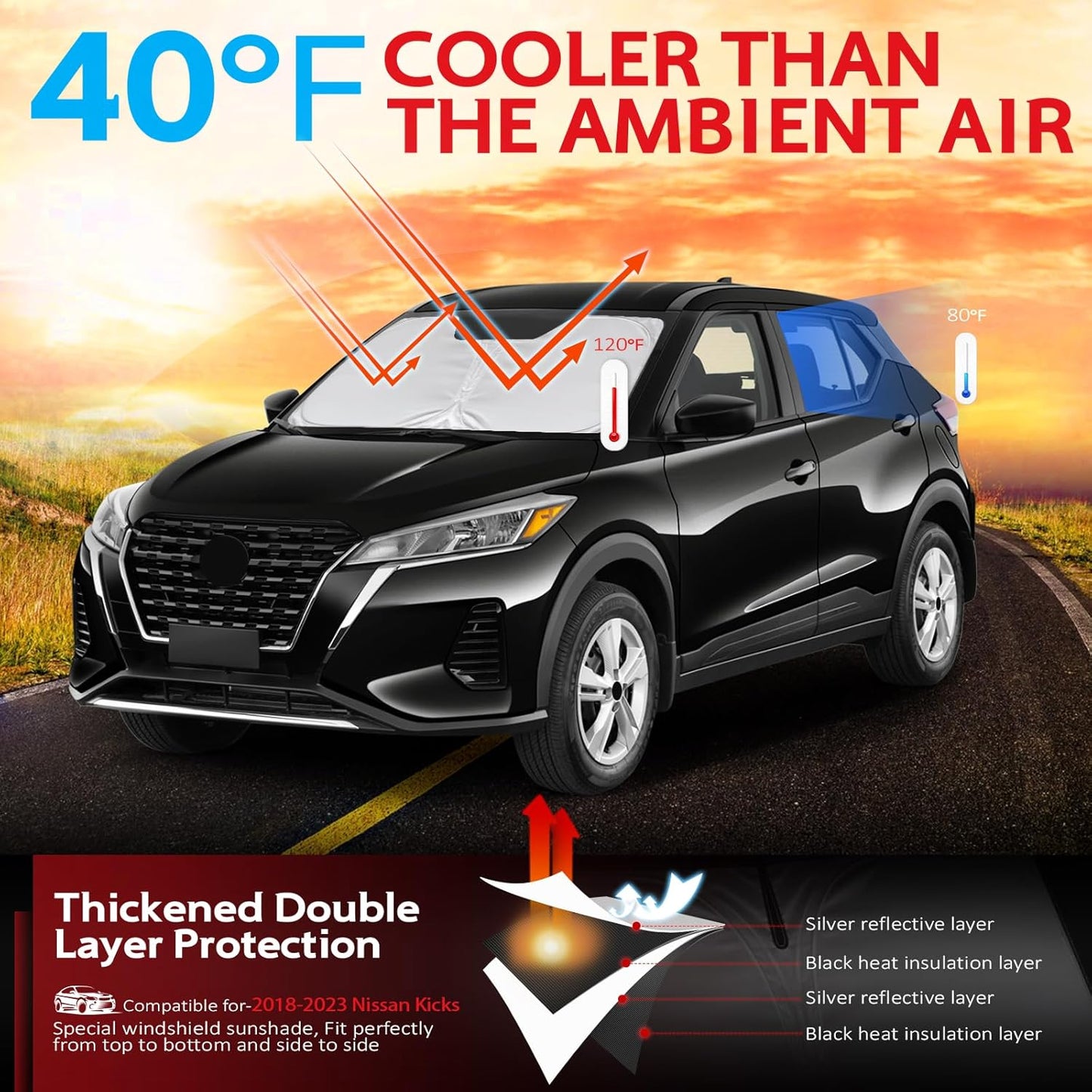 KAYZT Windshield Sun Shade for 2018-2024 Nissan Kicks Foldable Sunshade Front Window Custom Fit Car Accessories