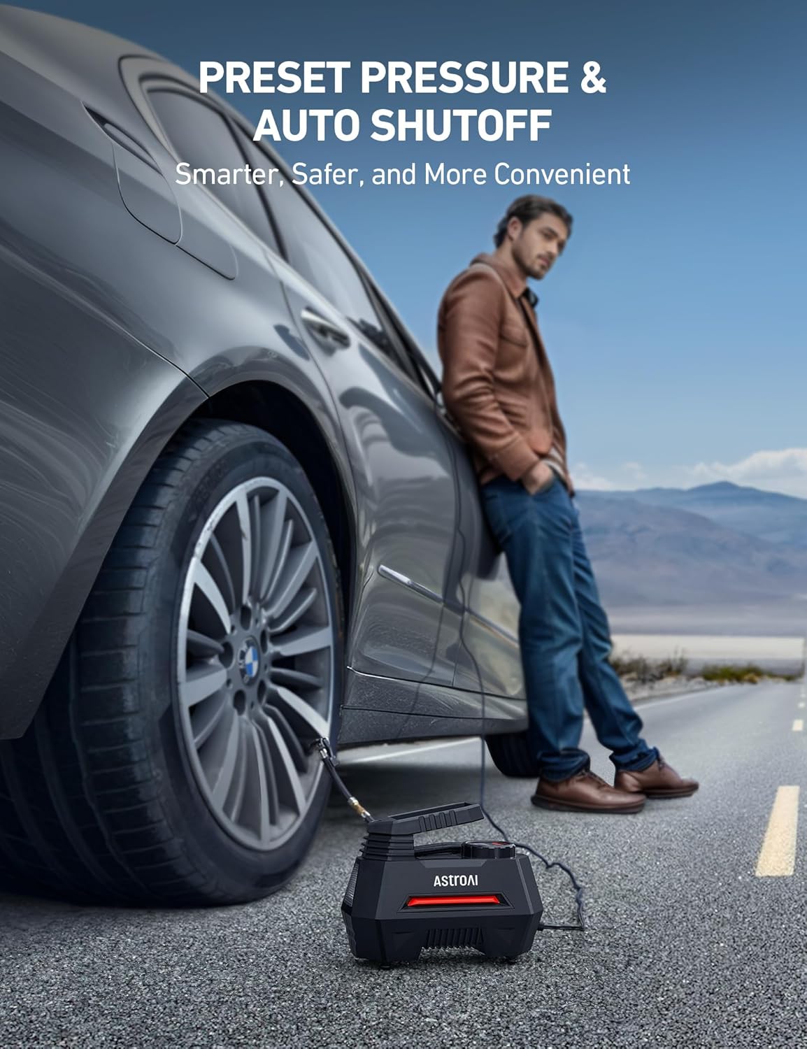 AstroAI Tire Inflator Portable Air Compressor Tire Air Pump for Car Tires - Car Accessories, 9.8Ft 12V DC-Powered Auto Pump with Digital Pressure Gauge, LED Light for Bicycle, Balloons, Orange