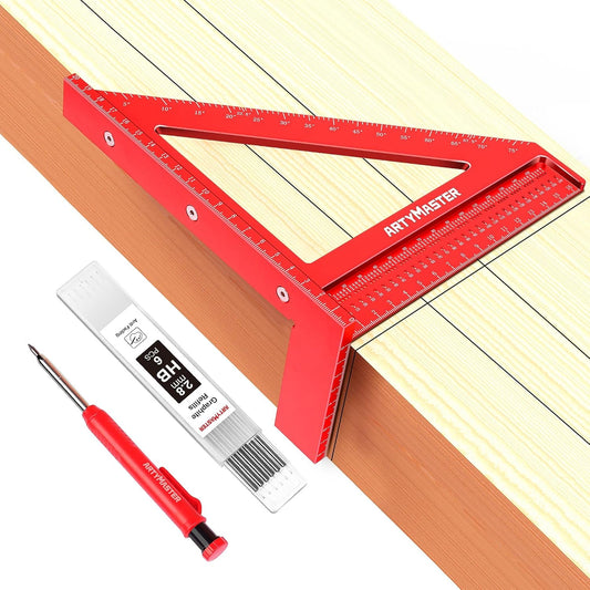 200mm 3D Multi-Angle Measuring Square Ruler, WT103D High Precision Hole Scribing Woodworking Tools, 0-90° Aluminum Alloy Carpenter Square Wood Working Tools, Carpenter Pencils 6 Refills.