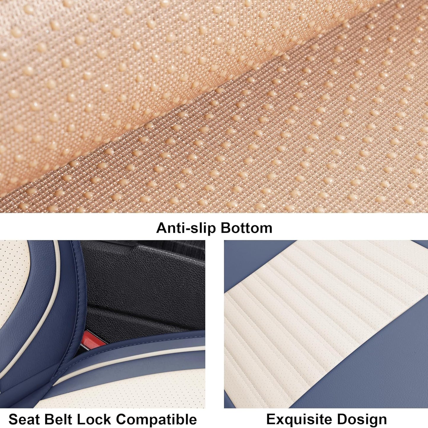 LINGVIDO Car Seat Covers, Breathable and Waterproof Faux Leather Automotive Seat Covers for Cars SUV Truck Sedan,Universal Anti-Slip Seat Cover with Backrest (Full Set, White & Blue)