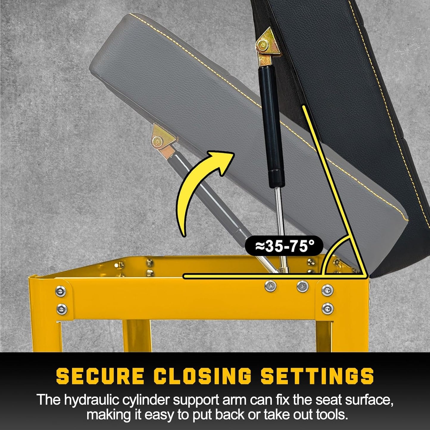 Rolling Mechanic Shop Stool with Wheels, Garage Mechanics Stool with 2 Layer Repair Tools Tray, Padded 360° Swivel Automotive Roller Creeper Seat Shop Chair, Heavy Duty, 330 LBS Capacity, Yellow