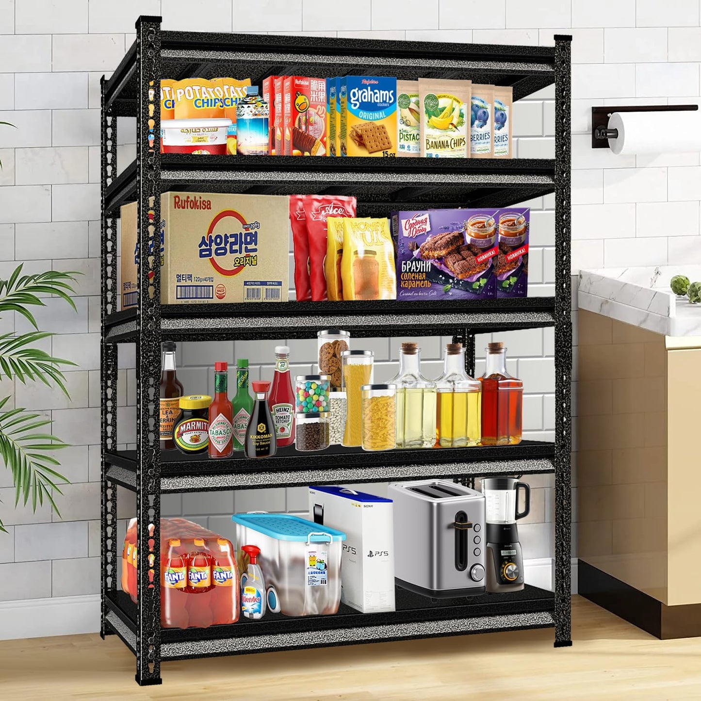 48" W Garage Shelving Heavy Duty，3000LBS Loads Adjustable Garage Storage Shelves, 5-Tier Metal Shelving Units and Storage Racks Heavy Duty, 48”W x 24”D x 78”H，Silver