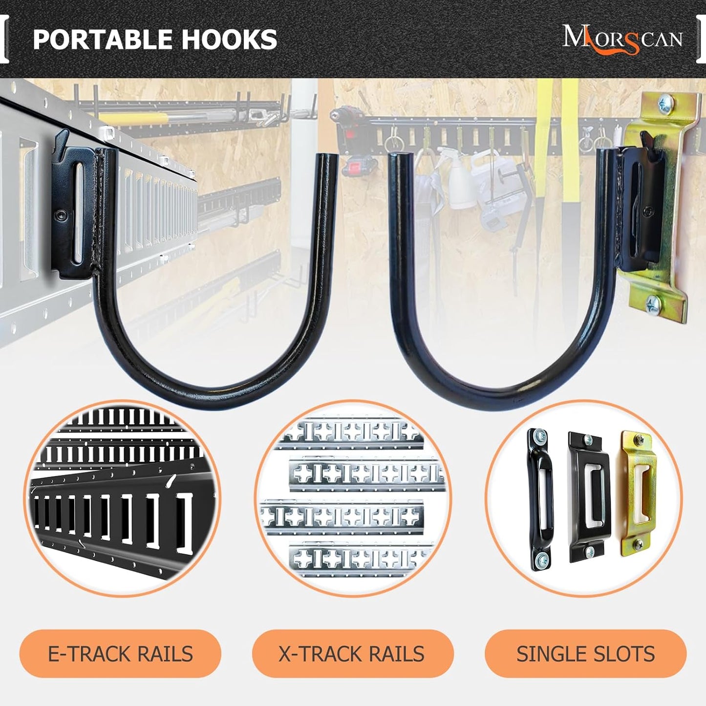 4-Pack 4" E Track J Hooks, Heavy Duty Black Steel Hanger 1,400lbs Break Strength E-Track Tie Down Accessories for Box Truck, Enclosed Trailer, Garage, Vans, Warehouse, Workshop