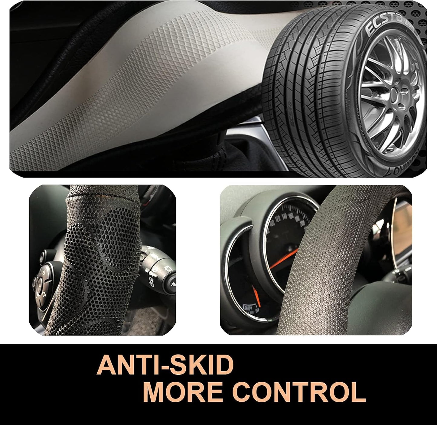 PINCTROT Comfy Grip Steering Wheel Cover, Anti-Slip Design, Universal 14.5-15 Inch(Silicone Black)