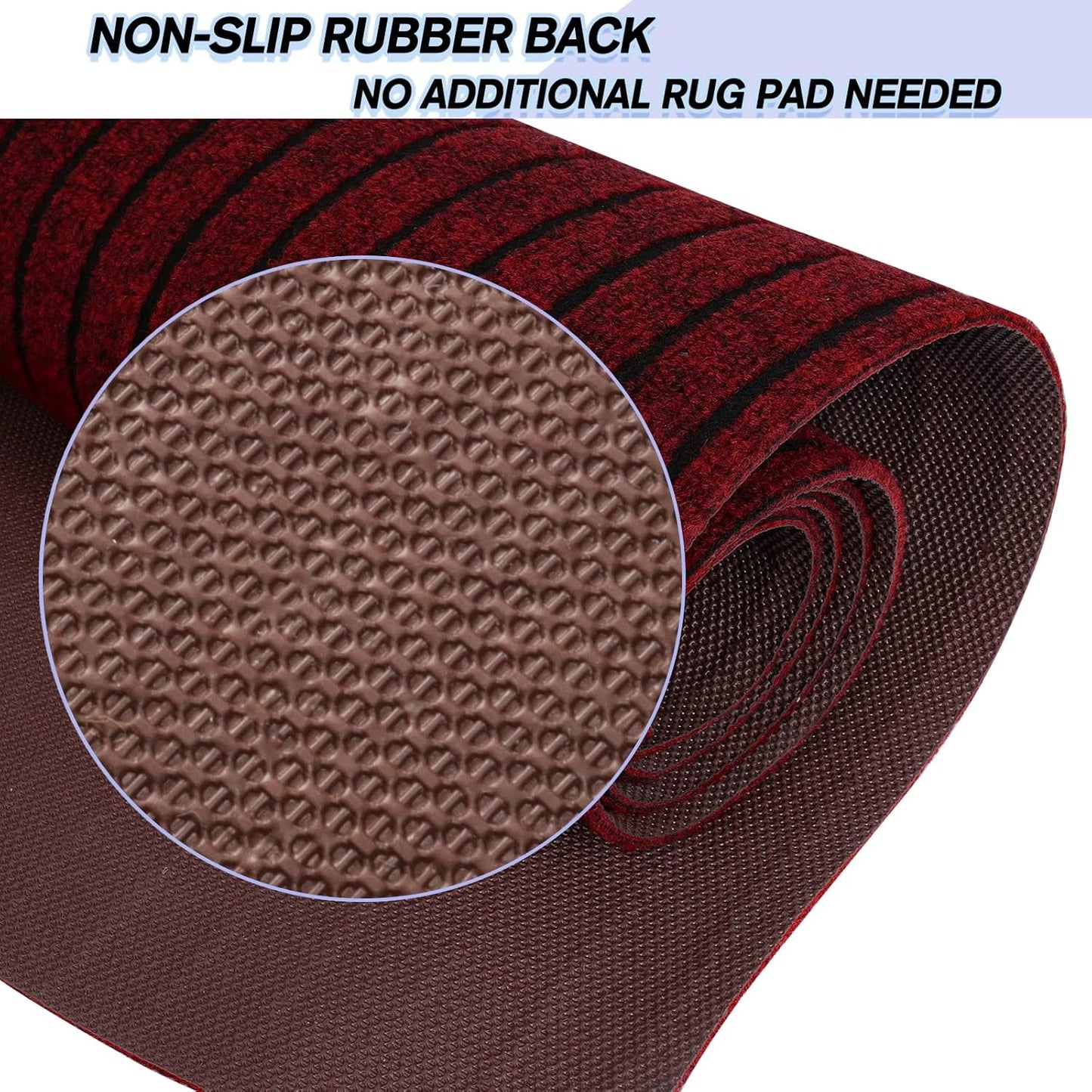 Custom Size Backed Non-Slip Area Rugs Runner, Easy Clean, Waterproof Runner Rugs for Hallway Entryway, Kitchen, Laundry, 3FT x 12FT, Red Stripe