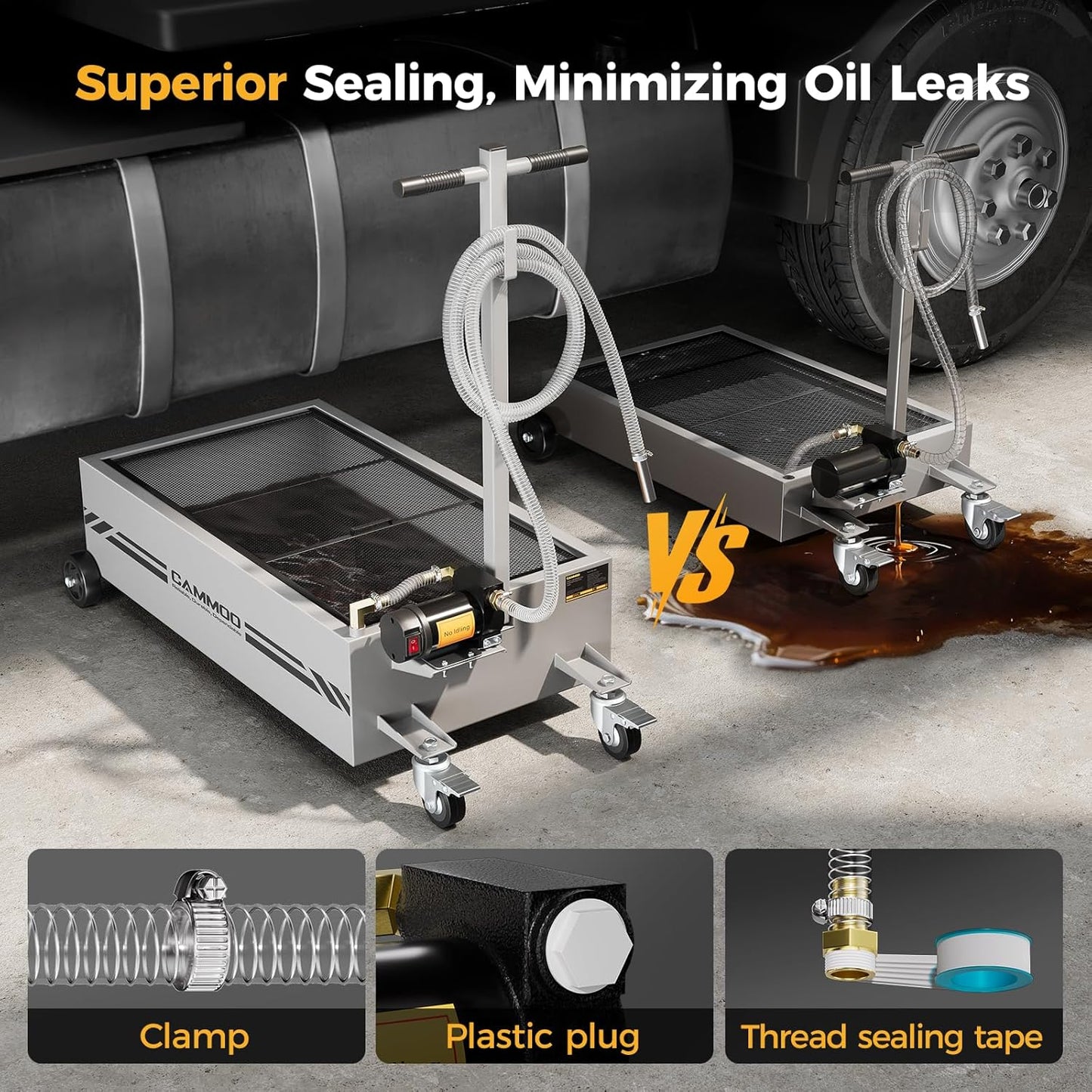 25 Gal Electric Oil Drain Pan, 110V High-Flow Pump, 9.8 FT Hose, 200 W Motor, 2 Locking Swivel Casters and 2 Directional Wheels Stable, Folding Handle, Heavy-Duty for Trucks, RVs, SUVs, Gray