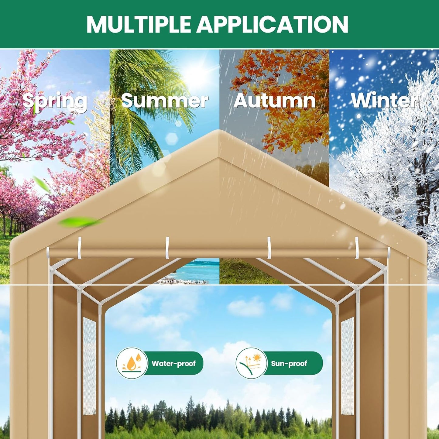 COBIZI Carport Canopy 12x20 Heavy Duty Portable Garage with Roll-Up Ventilation Windows & Doors, Removable Sidewalls Car Canopy Tent Waterproof with Built-in Sandbags for Cars, Boats, Trucks, Khaki