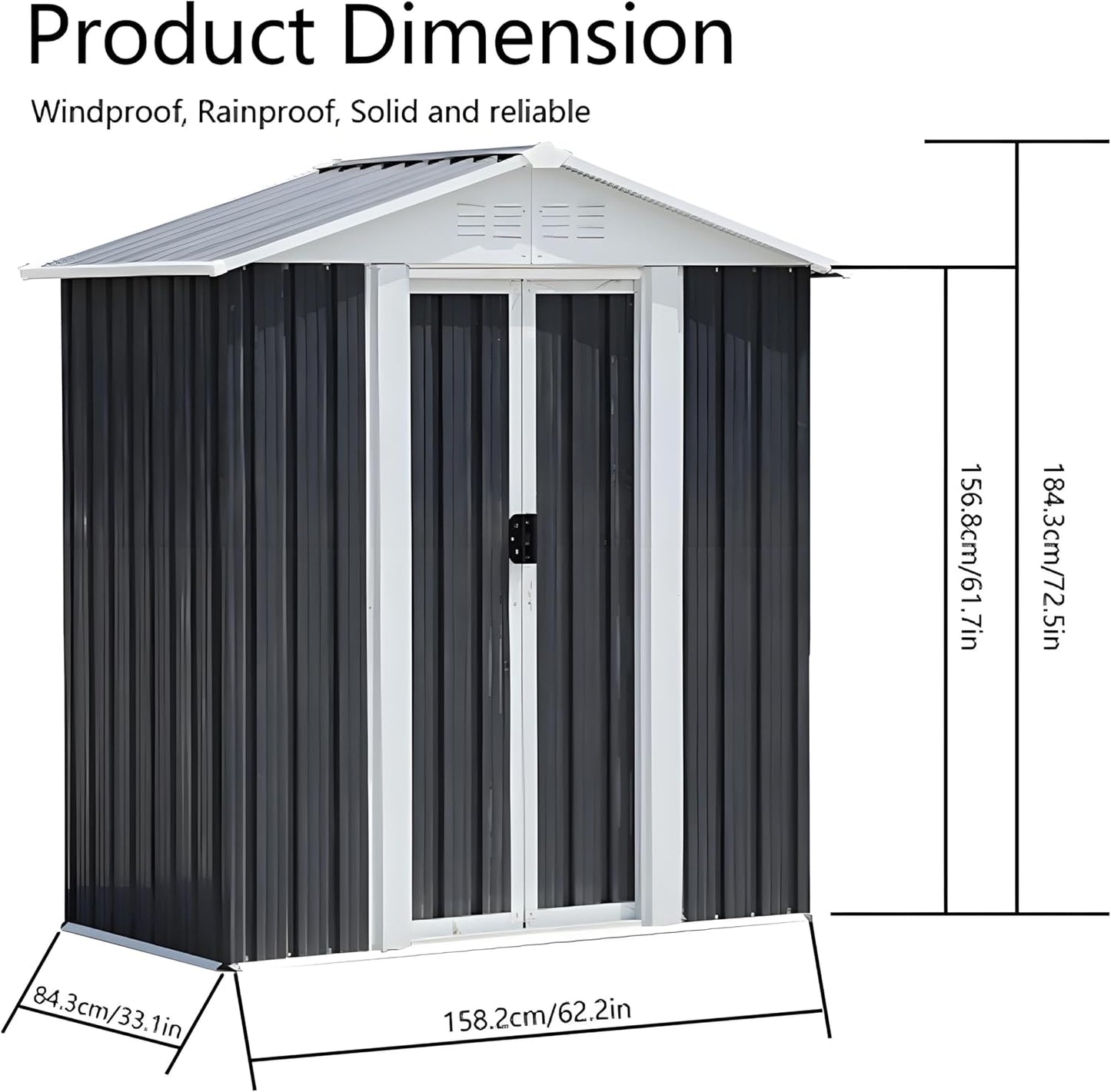 Outdoor Sheds 5FT x 3FT Outdoor Storage, Metal Anti-Corrosion Utility Tool House with Lockable Door & Shutter Vents，Outdoor Waterproof Garden Tool Metal Storage Sheds （Grey）