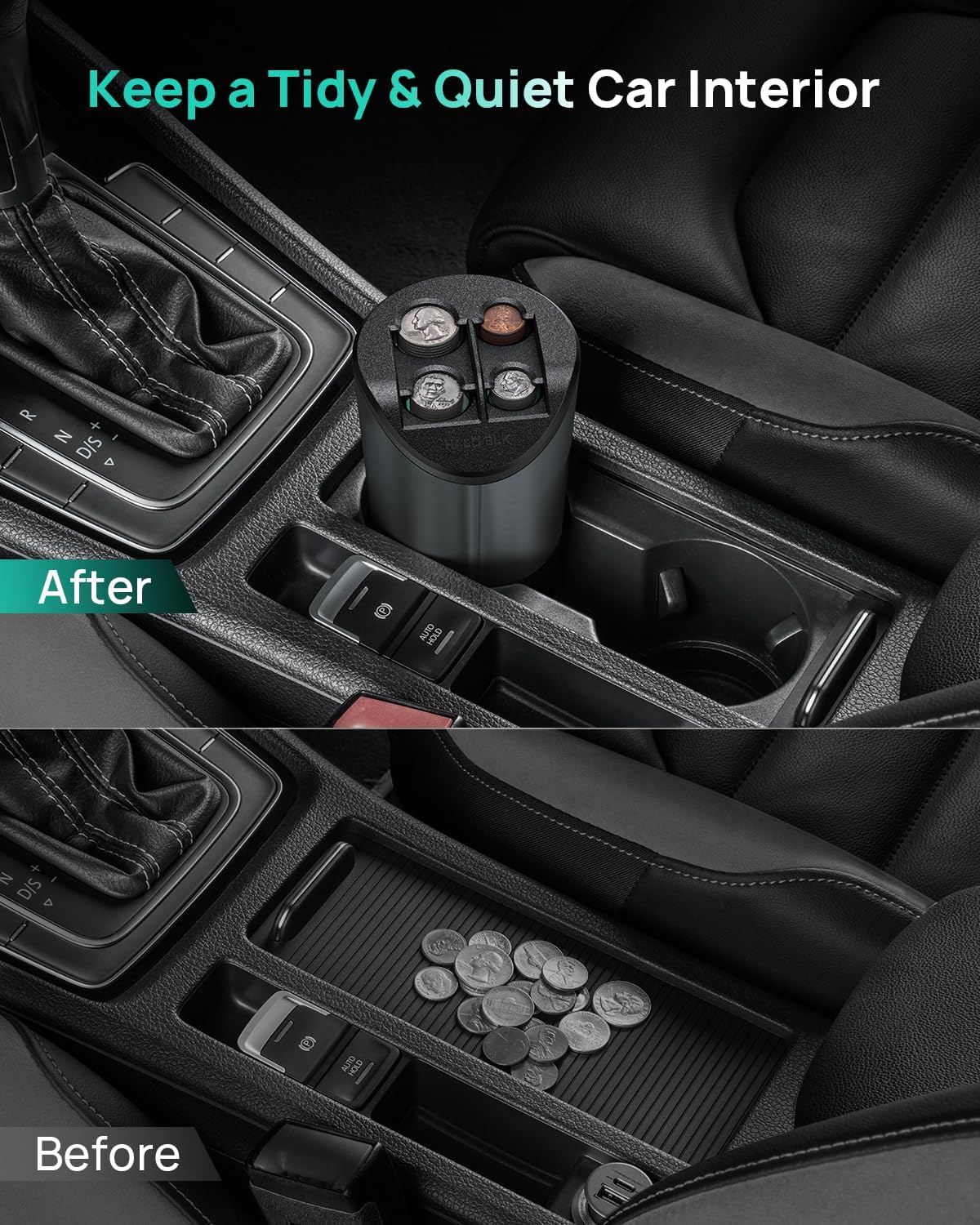 HALOBLK Large Capacity Coin Holder for Car Change Organizer, Compatible with Most Vehicles & Trucks, Black-2Pack