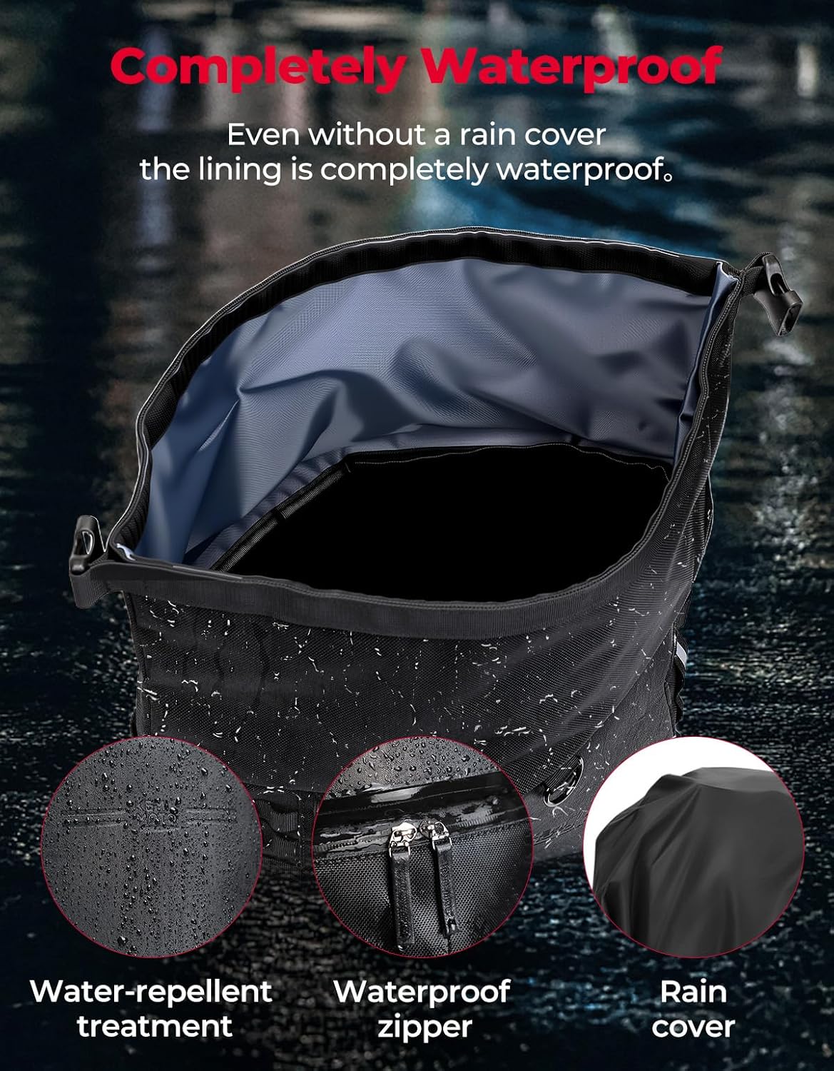 KEMIMOTO Motorcycle Sissy Bar Backrest Bag Upgraded Version, 37L Expandable Capacity PU Leather Motorcycle Tail Bag with Rain Cover, Luggage Backpack with Helmet Net & Shoulder Strap, Black