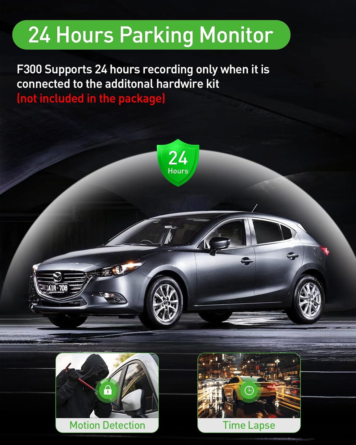 3 Channel 1080P Dash Cam Front and Inside Left/Right, Free 32G Card, Dash Camera Loop Recording, Triple Camera for Cars 24 Hours/7 Parking Monitor, Wide Angle, IR Night Vision, with G-Sensor, Black