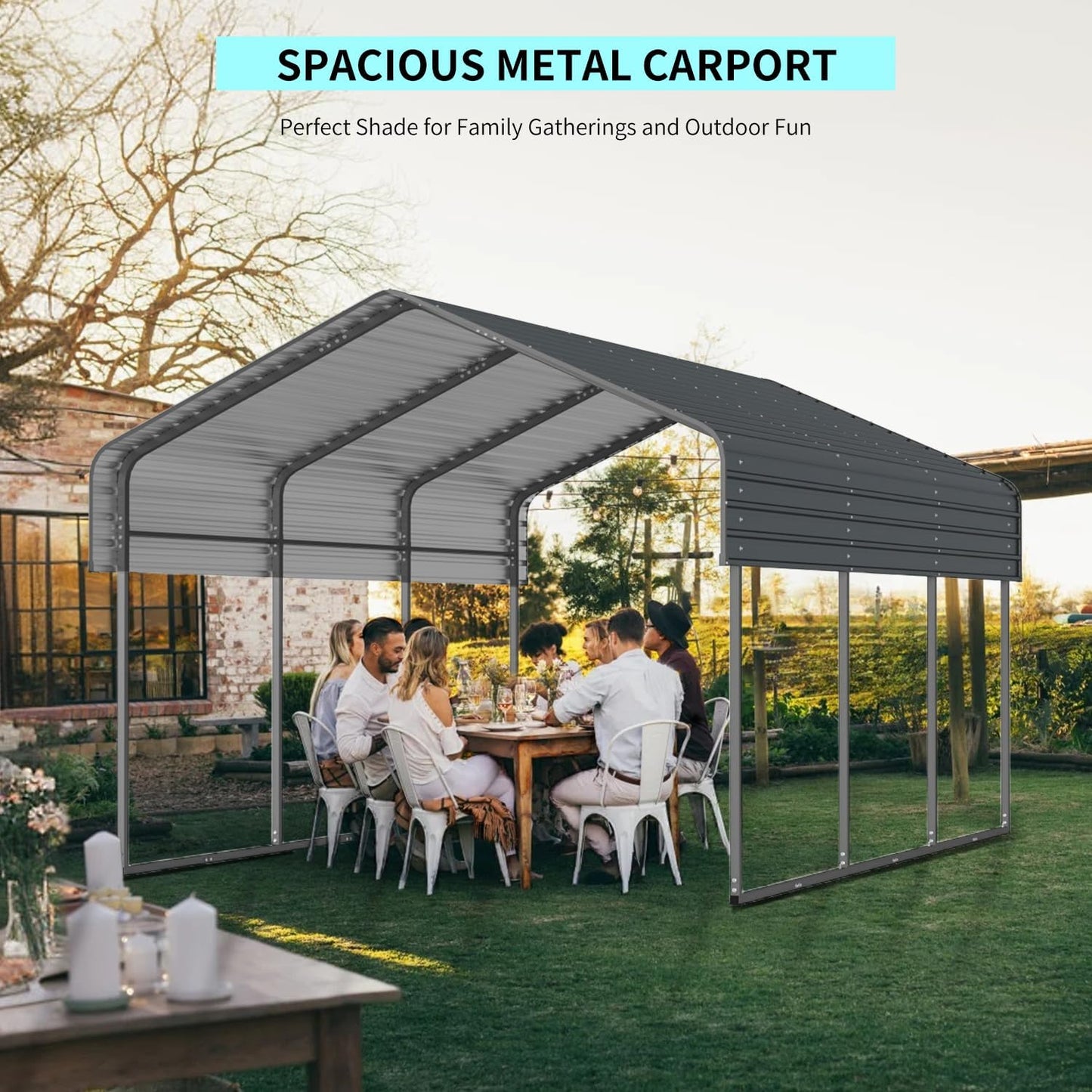 10x15 FT Metal Carport, Heavy Duty Car Port Canopy with Galvanized Steel Roof & Frame, Large Metal Carport Kit, Steel Car Shelter, Outdoor Car Garage for Car, Boat, Truck, Black