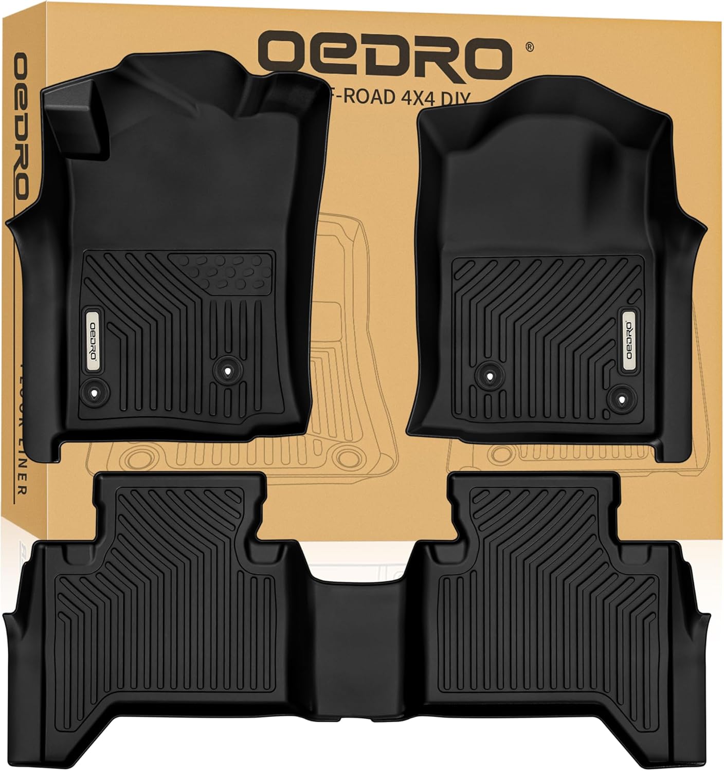 OEDRO Floor Mats Fit for Toyota Tacoma Double Cab 2005-2011, TPE All Weather Custom Fit Tacoma Car Mats, Front & 2nd Seat 2 Row Floor Liner Set, Black