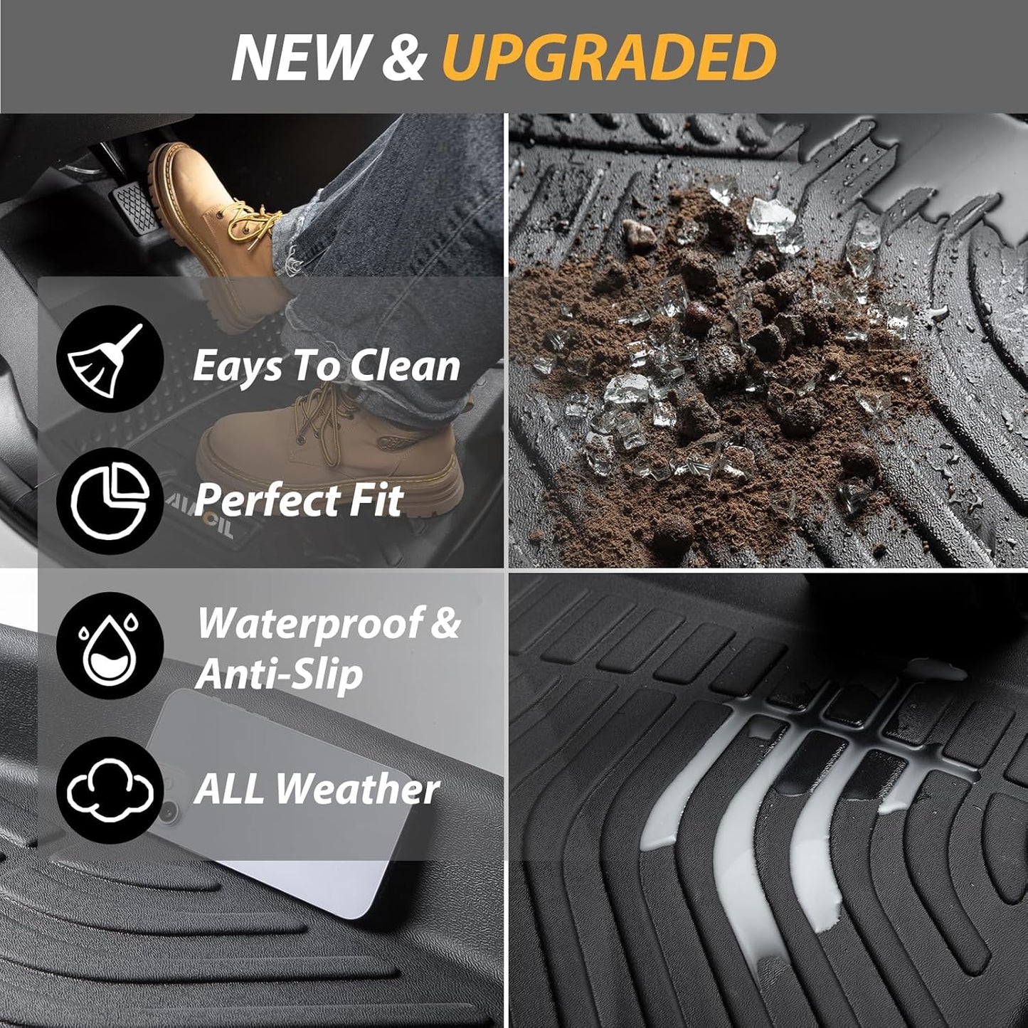 AIPOIL® Floor Mats for 2022-2024 2025 Nissan Frontier Crewcab All Weather Protection TPE Anti-Slip Automotive Full Set Custom Car Mats Accessories - Black