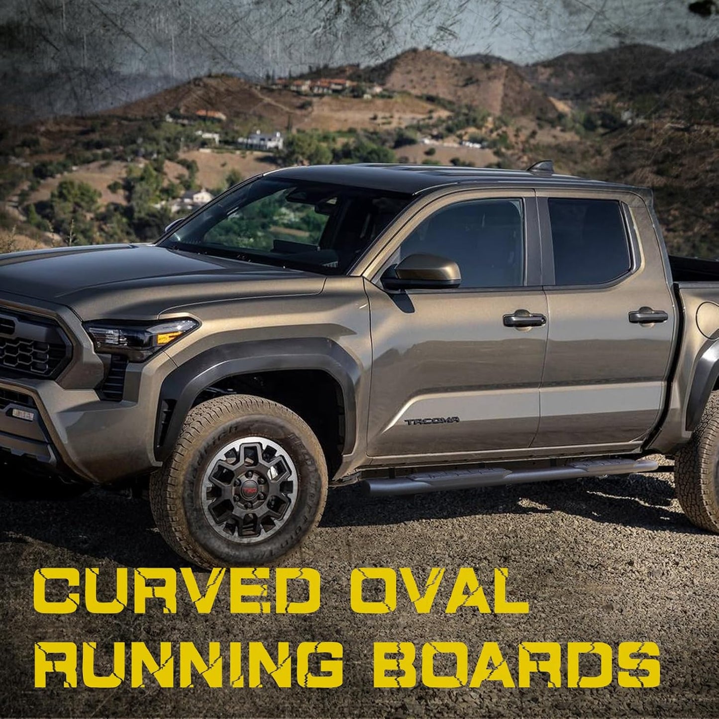 4.3 Inches Oval Tube Bar Running Boards Compatible with 2024 2025 Tacoma Double Cab with 4 Full-Size Doors. Tacoma Step Bars and Carbon Steel Side Steps Step Bars.
