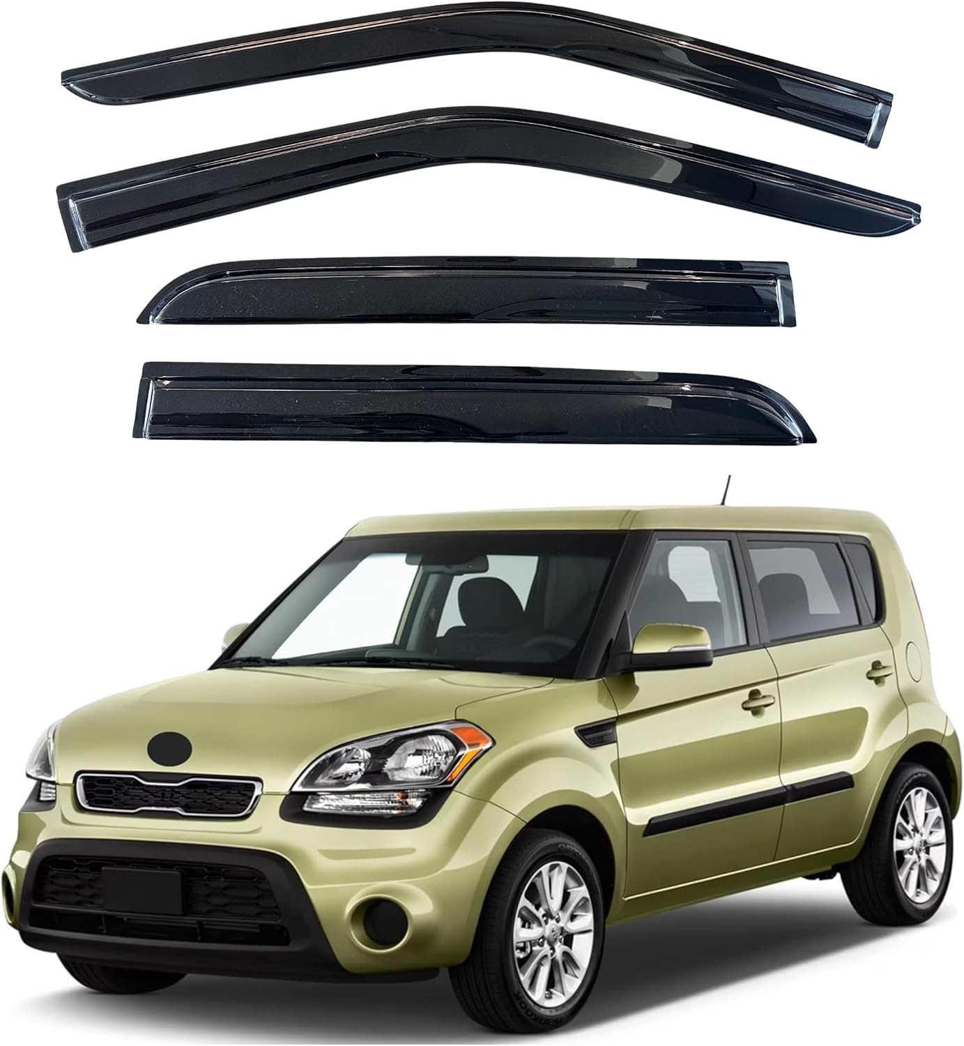 KPY Window Visor Compatible with Kia Soul 2009-2013, 4PC Rain Guard Side Window Vent Deflectors Tape-On Mugen Style, 2009 2010 2011 2012 2013