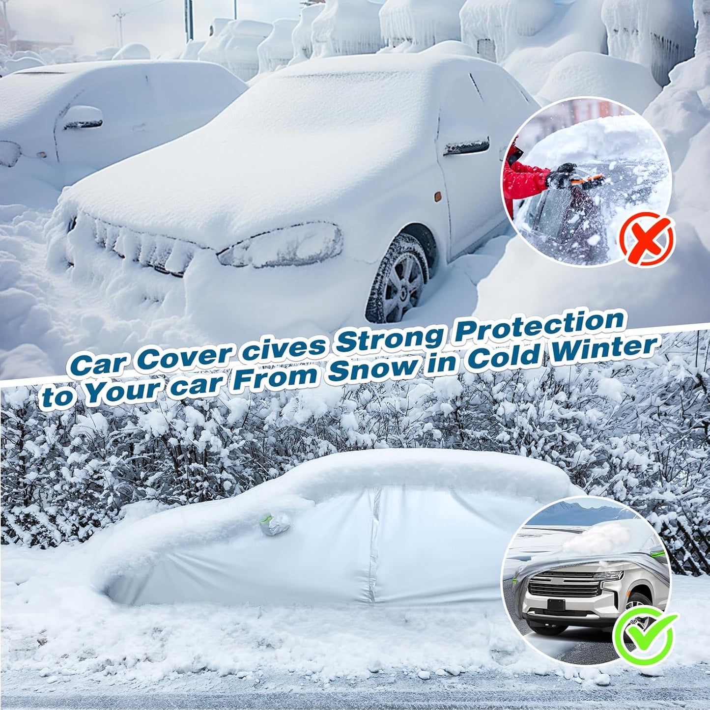 TUCAREST 6-Layers Premium Full Car Cover Hard Shell Zipper Design Waterproof All Weather Weatherproof UV Sun Protection Snow Dust Storm Resistant Outdoor with Straps (Fit for SUV/MPV UP to 180")