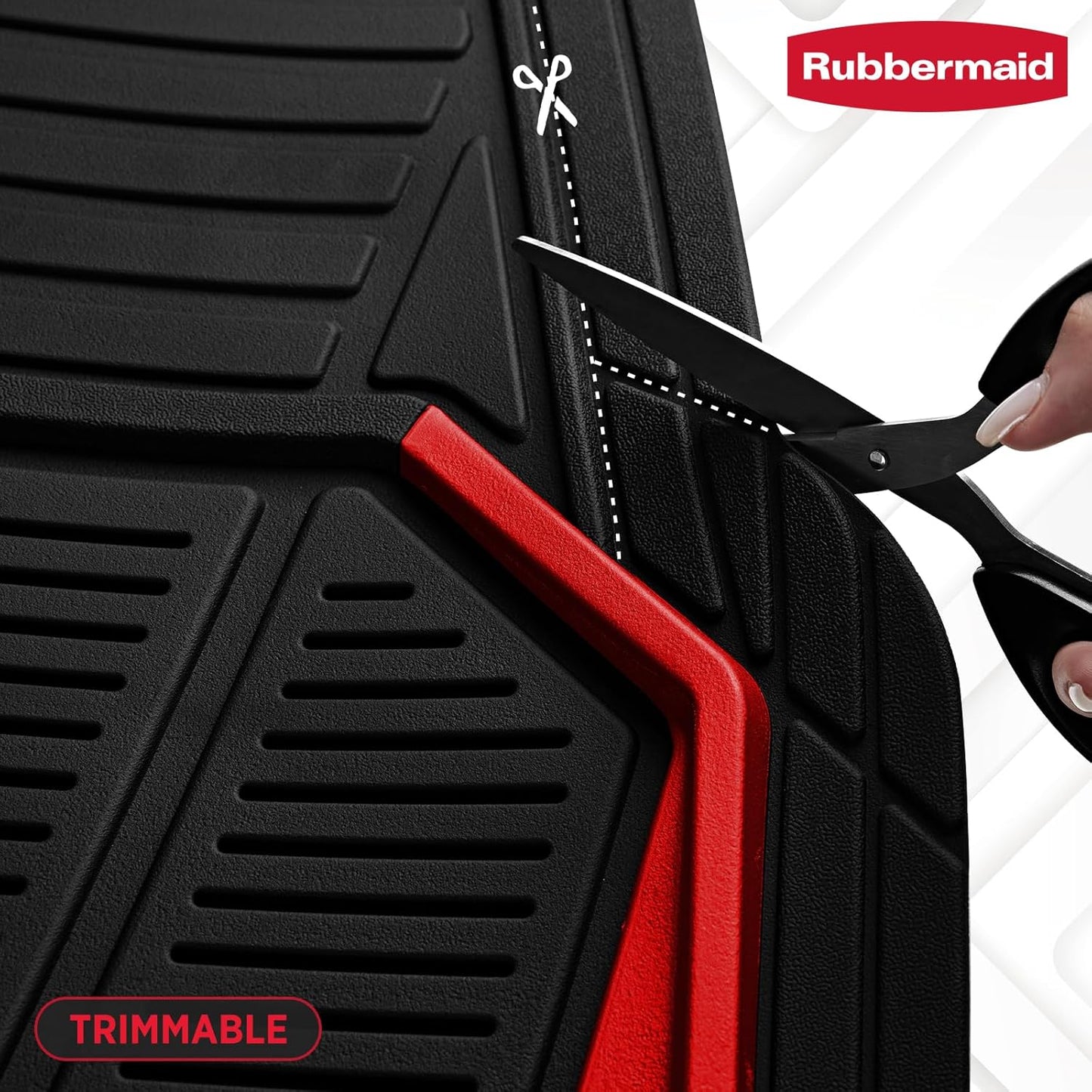 Rubbermaid Car Mat Full Set All-Weather Heavy-Duty 4 Pieces– Trim-to-Fit Universal Car Mats Full Set – Waterproof Rubber Floor Liners for Most Trucks, SUVs, Vans, and Sedans-Red