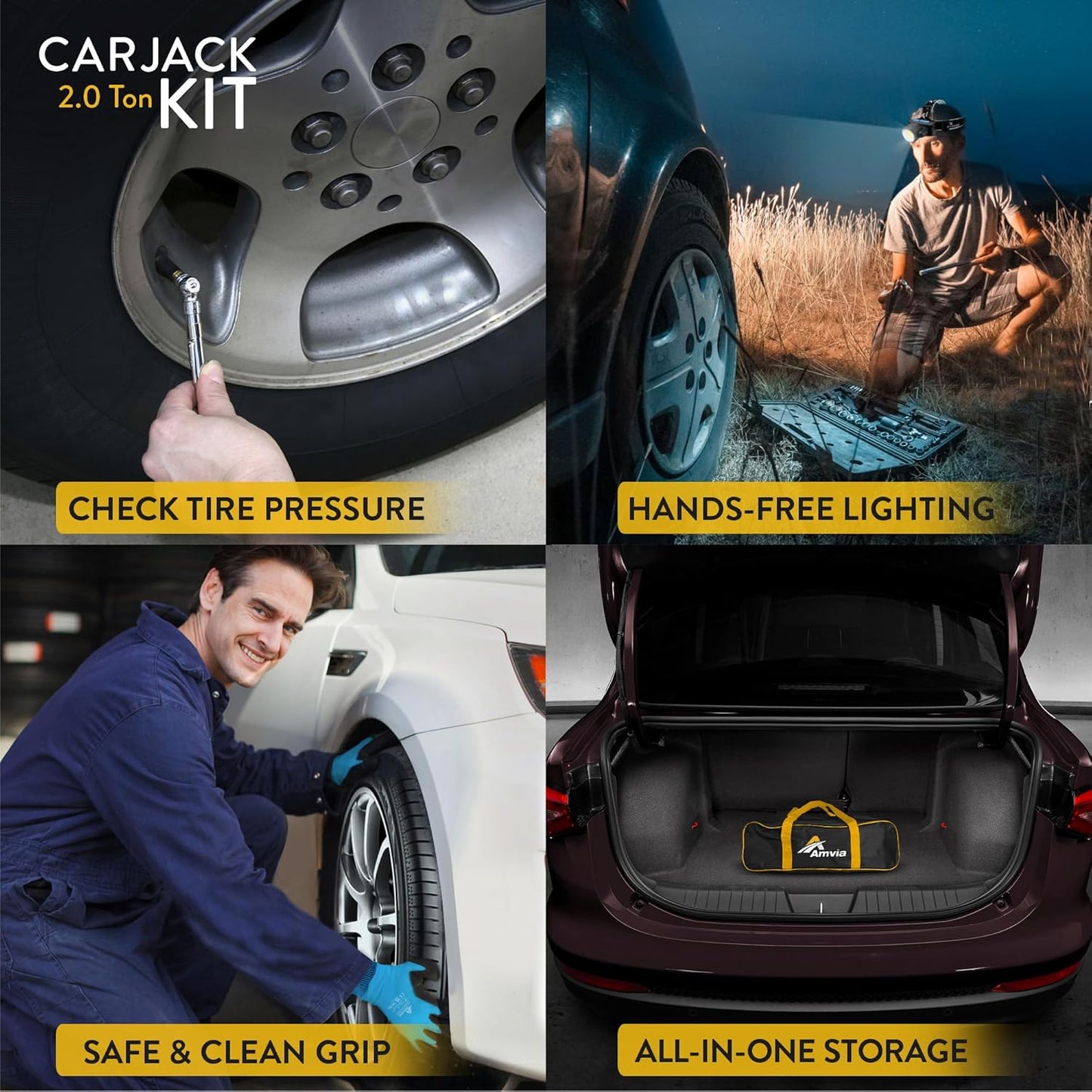 Car Jack Kit | Scissor Jack for Car 2 Ton (4,400 lbs) - Tire Jack Tool Kit | Portable, Ideal for SUV and Auto - Universal Kit with Lug Wrench | Heavy Duty Material