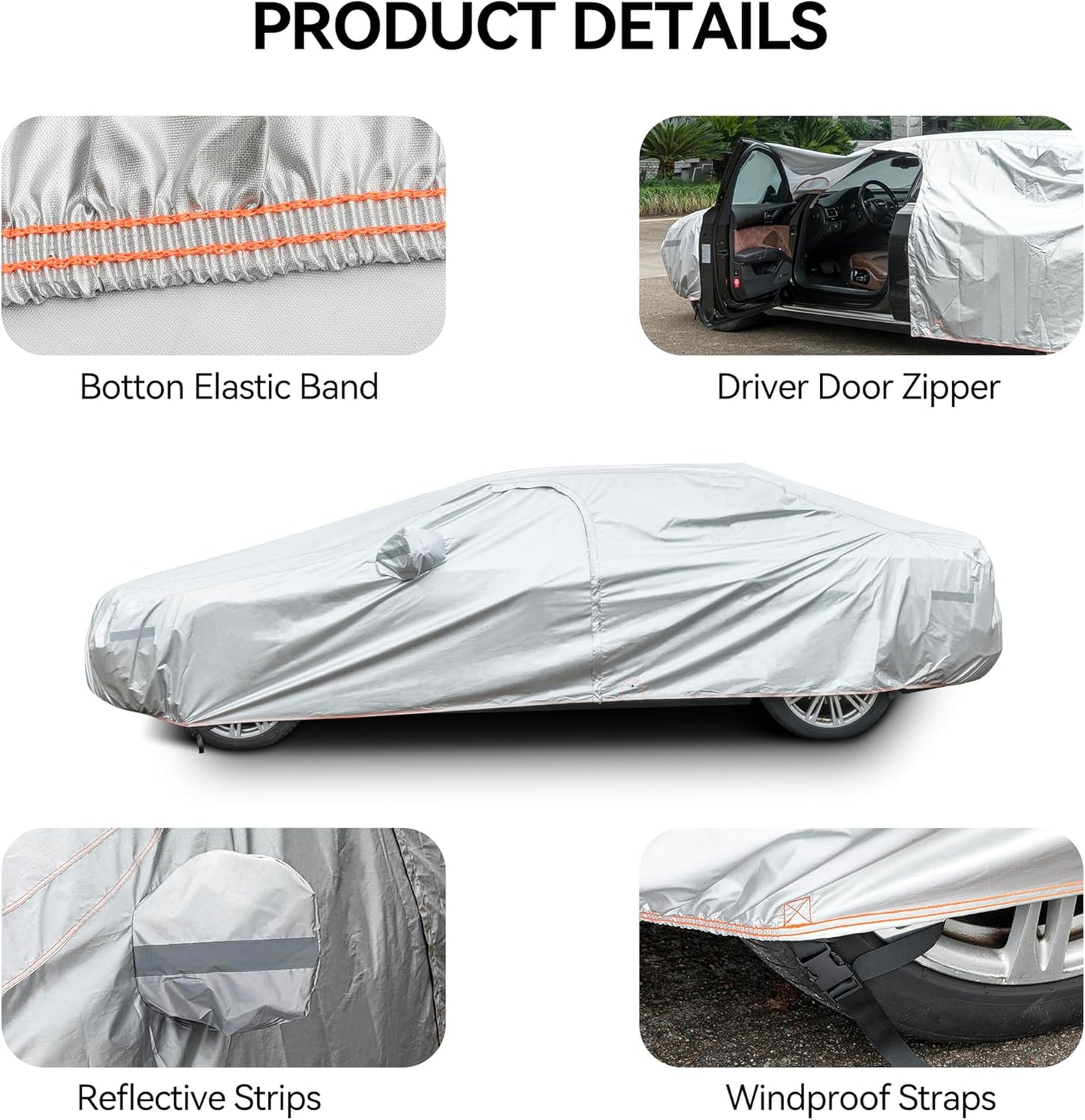 Car Cover Compatible with Dodge Challenger 2008-2024,Waterproof Car Cover for Automobiles All Weather with Door Zipper & Cotton Lining,Windproof Sun UV Hail Protection