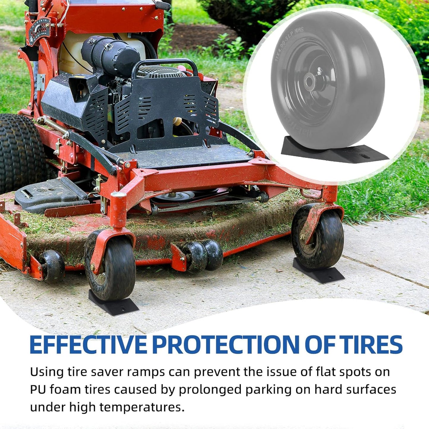 2-Pack Flat Free Tire Saver Ramp for 13-17" PU Foam Tire and Wheel, Non-Flat Spots Tire Saver Ramp, Suitable for Lawnmower, Wheelbarrow, and Trailer