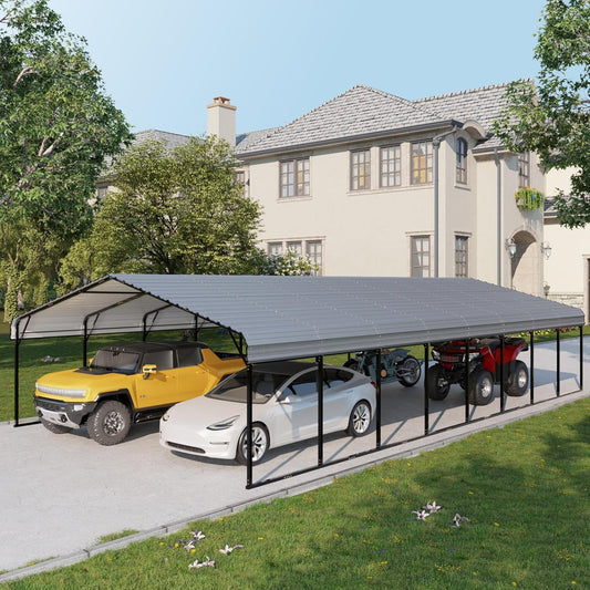 EROMMY 20x40 FT Metal Carport, Heavy Duty Carports with Galvanized Steel Roof and Frame, Sturdy Car-Shelter in All Weathers, Easy Assembly Car-Canopy for 2 Cars, SUV, Tractors and Boat, Gray