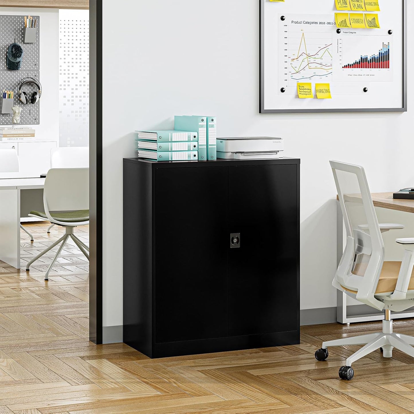 Metal Storage Cabinet, Lockable Storage Cabinet with 2 Doors and Shelves, Metal Cabinet with Lock, Small Lockable Metal Cabinet for Home Office(Black)